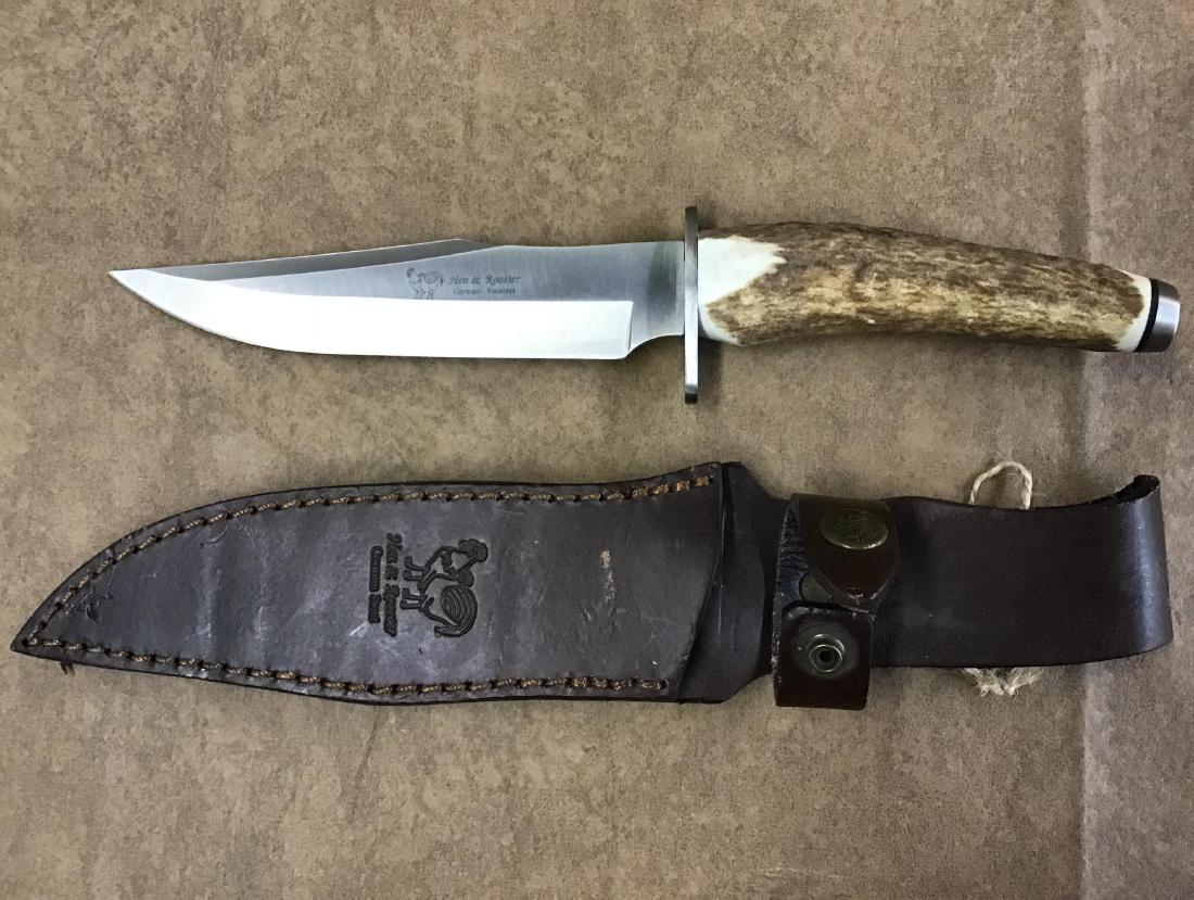 Hen and Rooster German Steel Stag Handle Bowie Knife