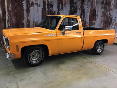 1973 GMC Cheyenne 10 Pickup Truck: 350 Engine, Auto trans, Rally wheels with uniwheel tires, missing front drivers side wing glass, small transmission leak.