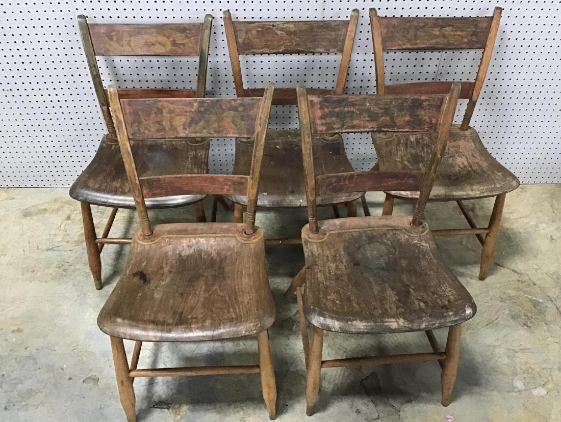 Primitive Lot of 5 Southern Pine Plank Bottom Hand: 30.75 Inches T x 15 Inch Seat