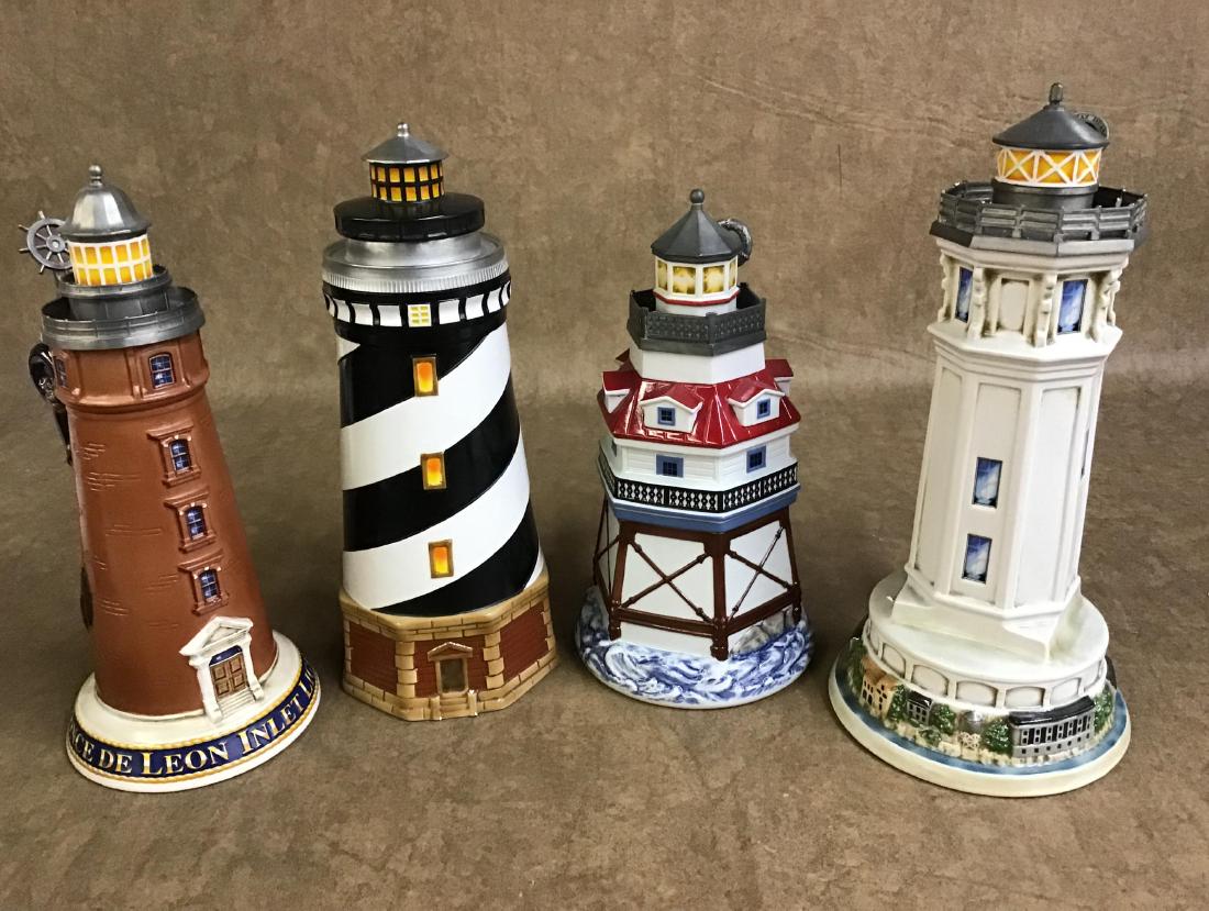 4 Anheuser-Busch Light House Steins Premier Collection: Cape Hatteras 12 Inches T, Thomas Point Shoal 11 Inches T, Alcatraz Island 12.5 Inches T, Ponce De Leon 12 Inches T.