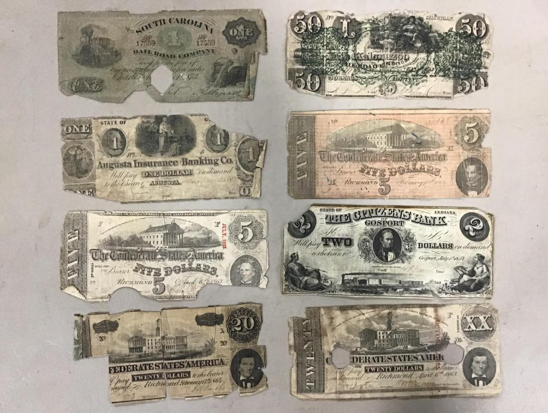 Lot of 8 Various Confederate Notes: Found condition