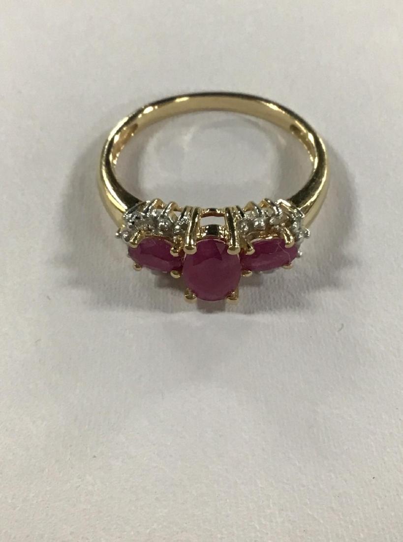 10K Yellow Gold Ruby and Diamond Ring: Size 9