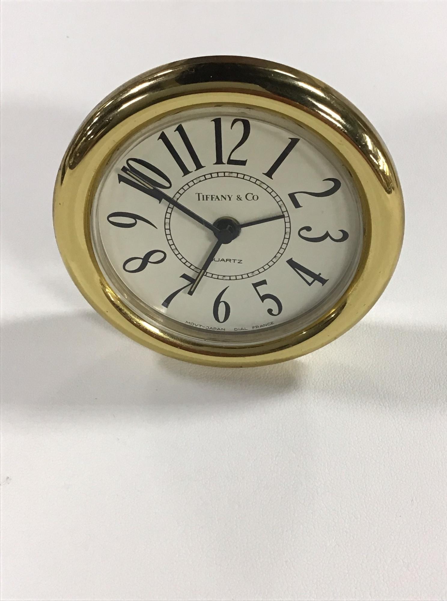 Tiffany and Co. Brass Desk Clock: Will need serviced. 2.75 Inch D.