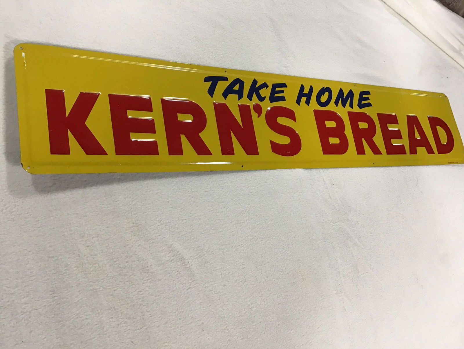 Embossed Kerns Bread Sign, NOS: 42 Inches x 8 Inches