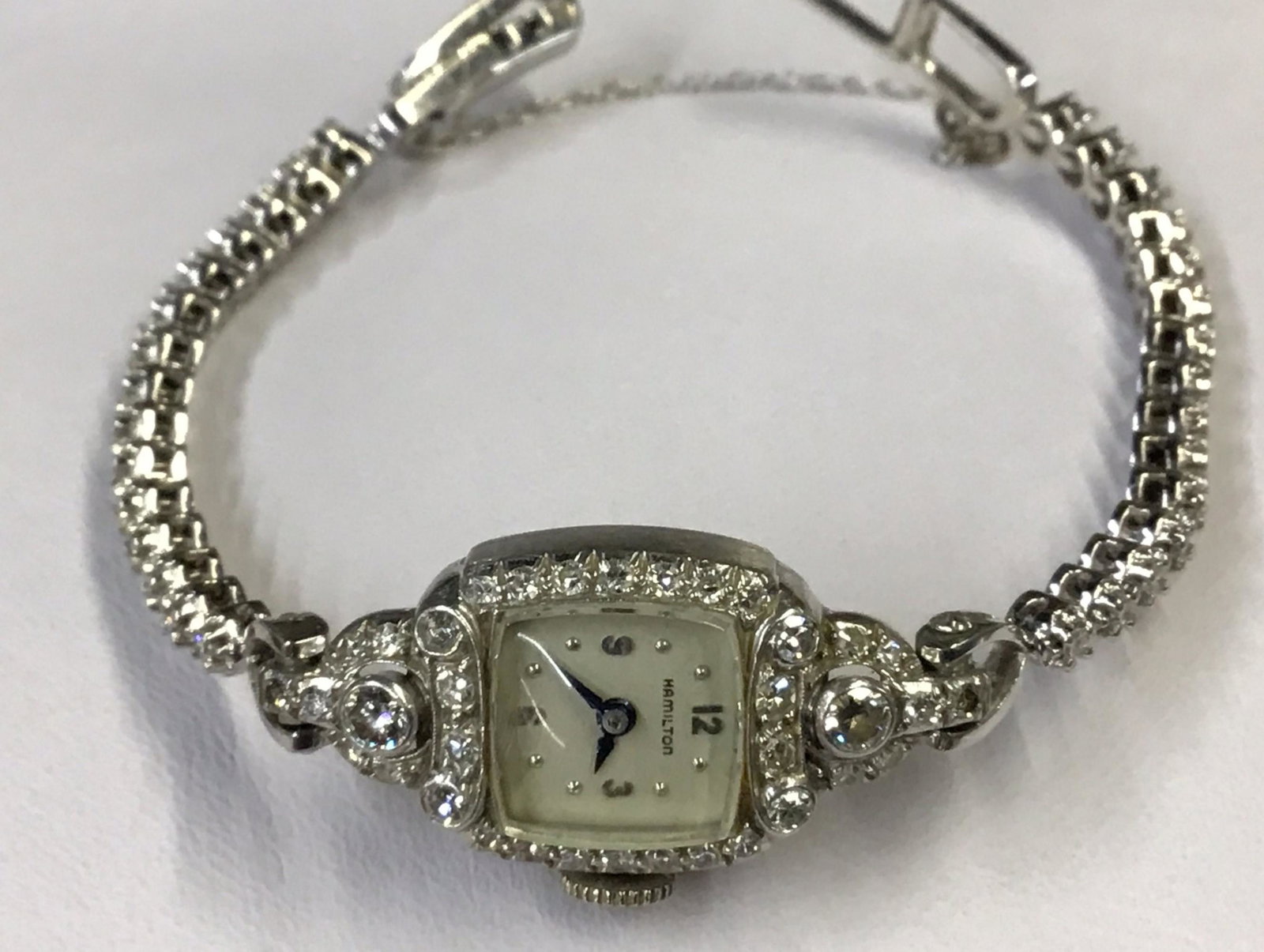 14K Gold and Diamond Vintage Art Deco Hamilton Ladies: Will need to be serviced, inscribed on back, Mary from Mother, 3-21-1941