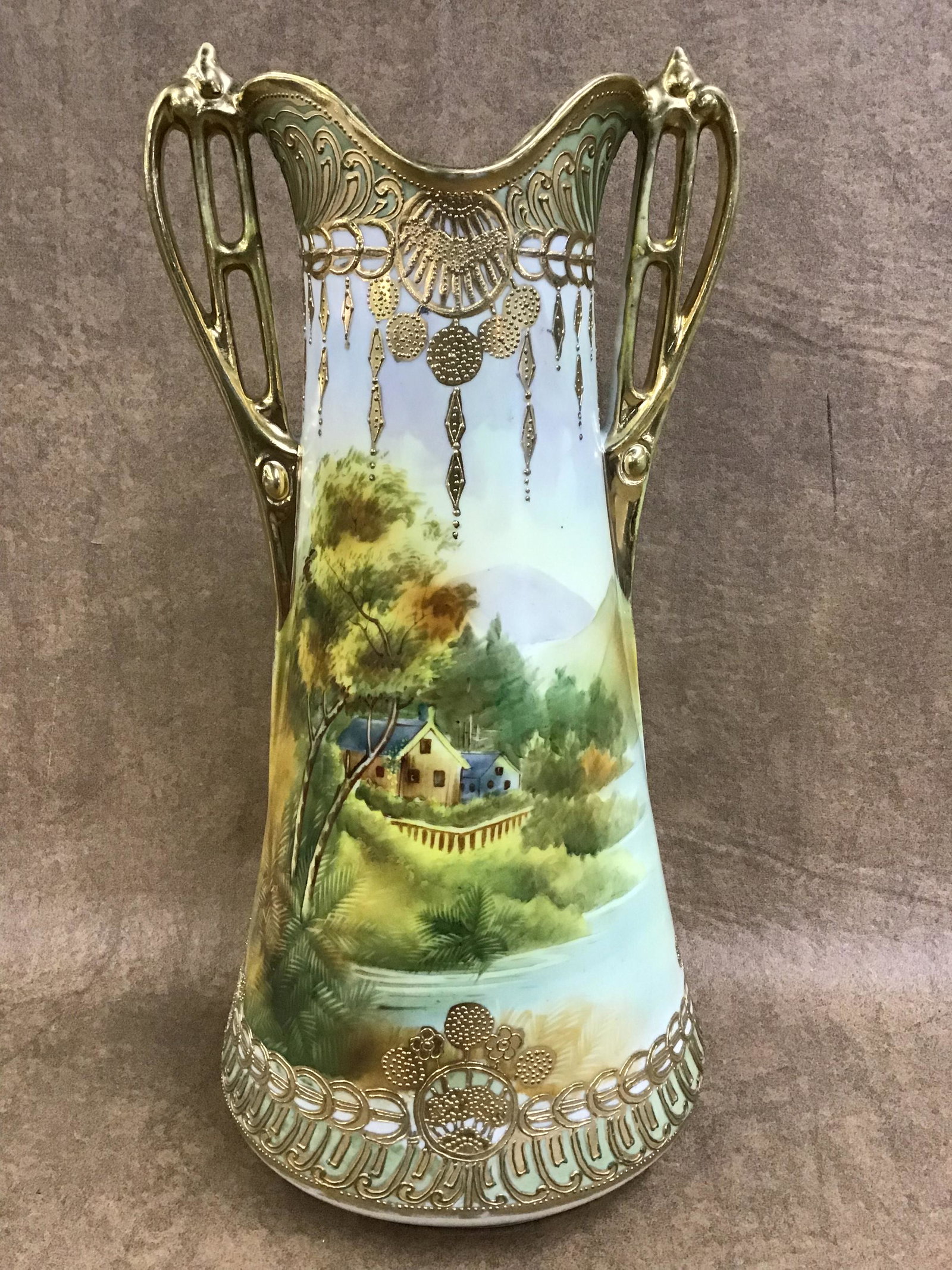 Hand Painted Nippon Vase: Very good condition, No chips or cracks, 12 3/4"T