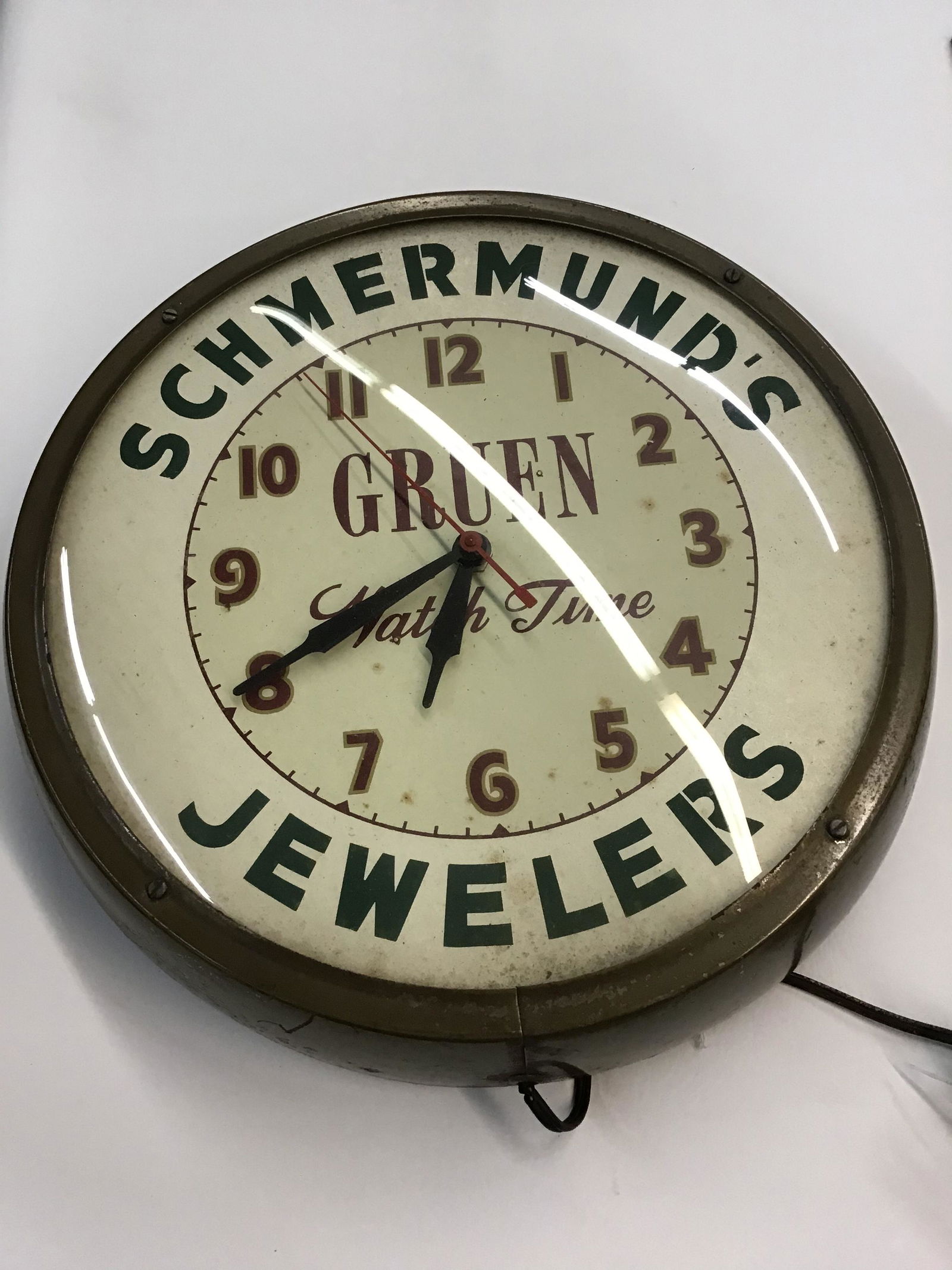 Vintage Advertising Jewerly Shop Clock: "Gruen Watch Time"-Works- Found condition