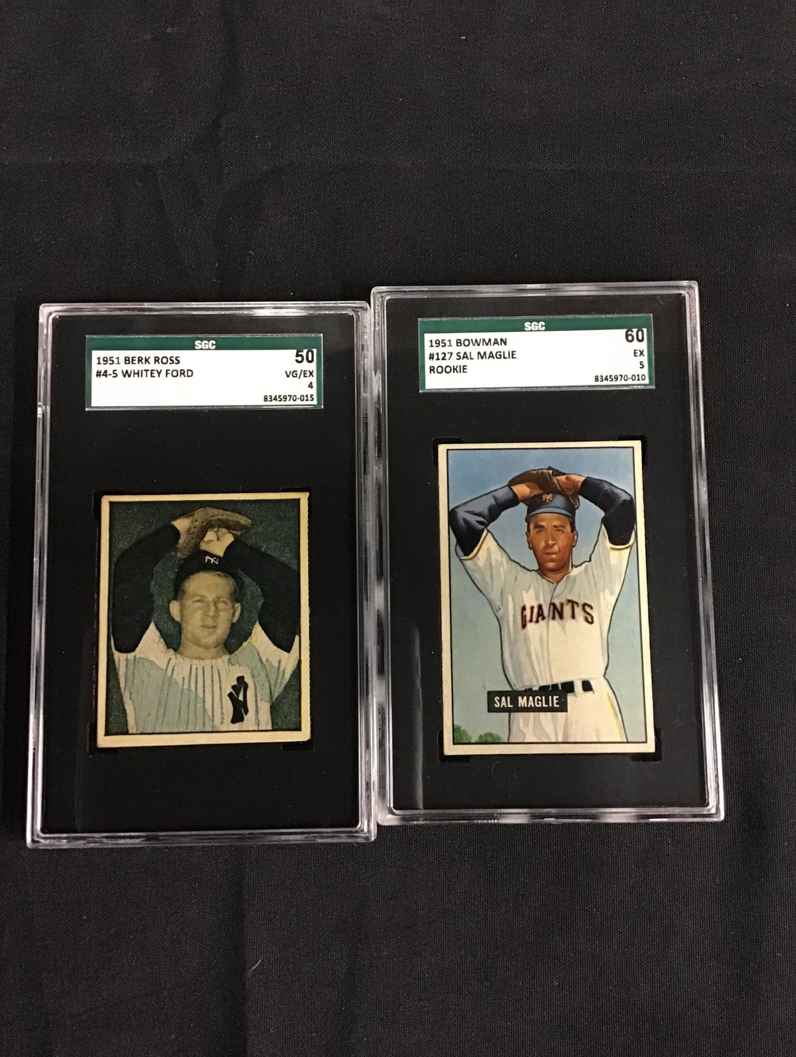 1951 BOWMAN SAL MAGLIE SGC 60 AND 1951 BERK ROSS WHITEY: We cannot guarantee or authenticate ungraded cards