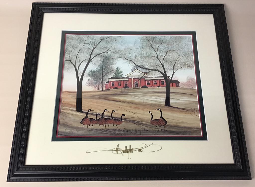 P. Buckley Moss-Signed & Numbered Framed Print: #215/1000 "Emory & Henry College" Dated 1985- Professionally Framed & Matted. Very Good Condition. 23 1/4" X 20 1/2"