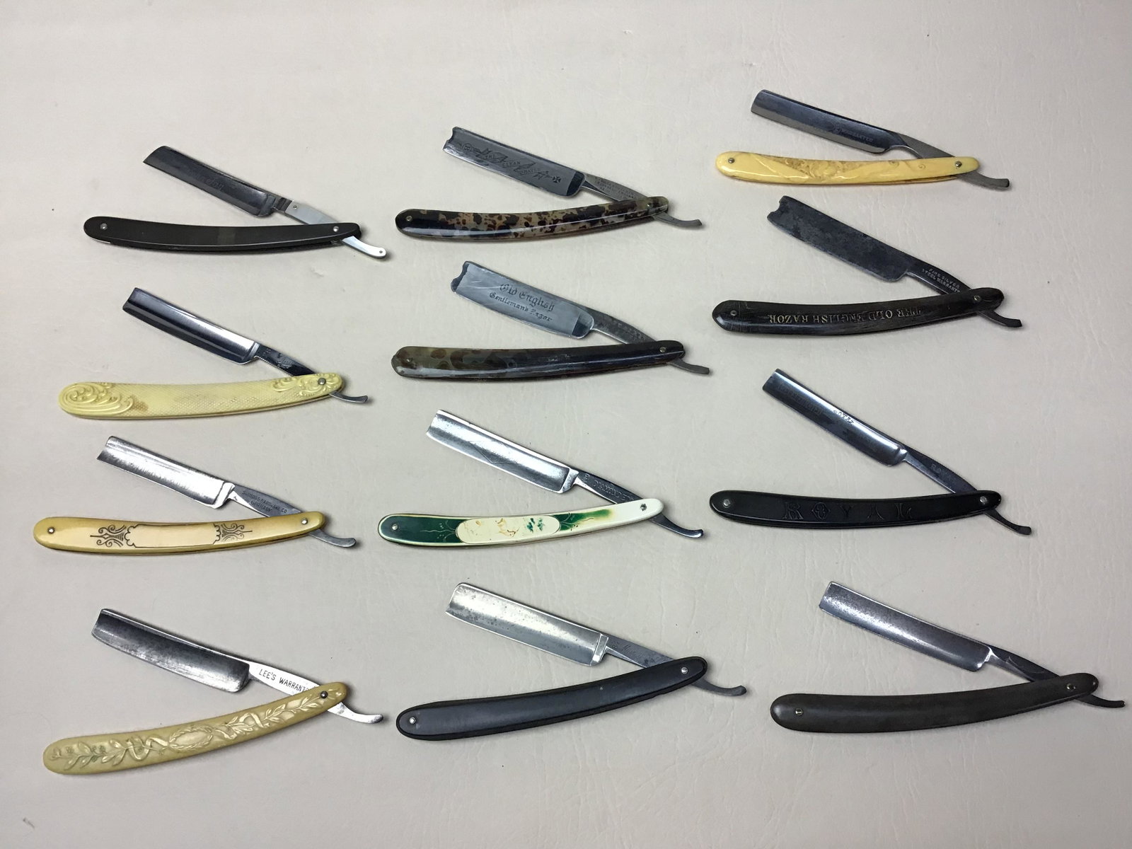 Lot Of 12 Vintage Straight Razors: Lee, Ivy, Sheffield, Baker Jennings, Royal, Wade & Butcher & Various Others