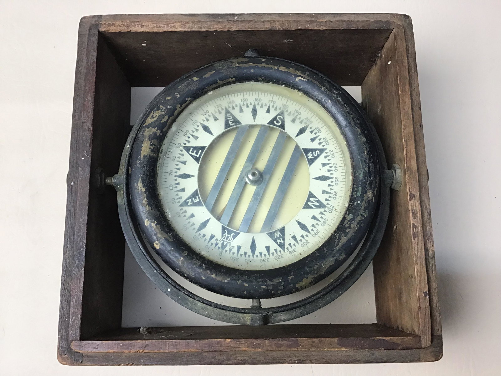 Vintage Ship Compass: Missing Top And Bottom Of Case, Found Condition
