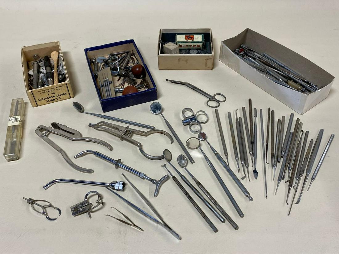 LOT OF VINTAGE DENTAL TOOLS: USED, FOUND CONDITION