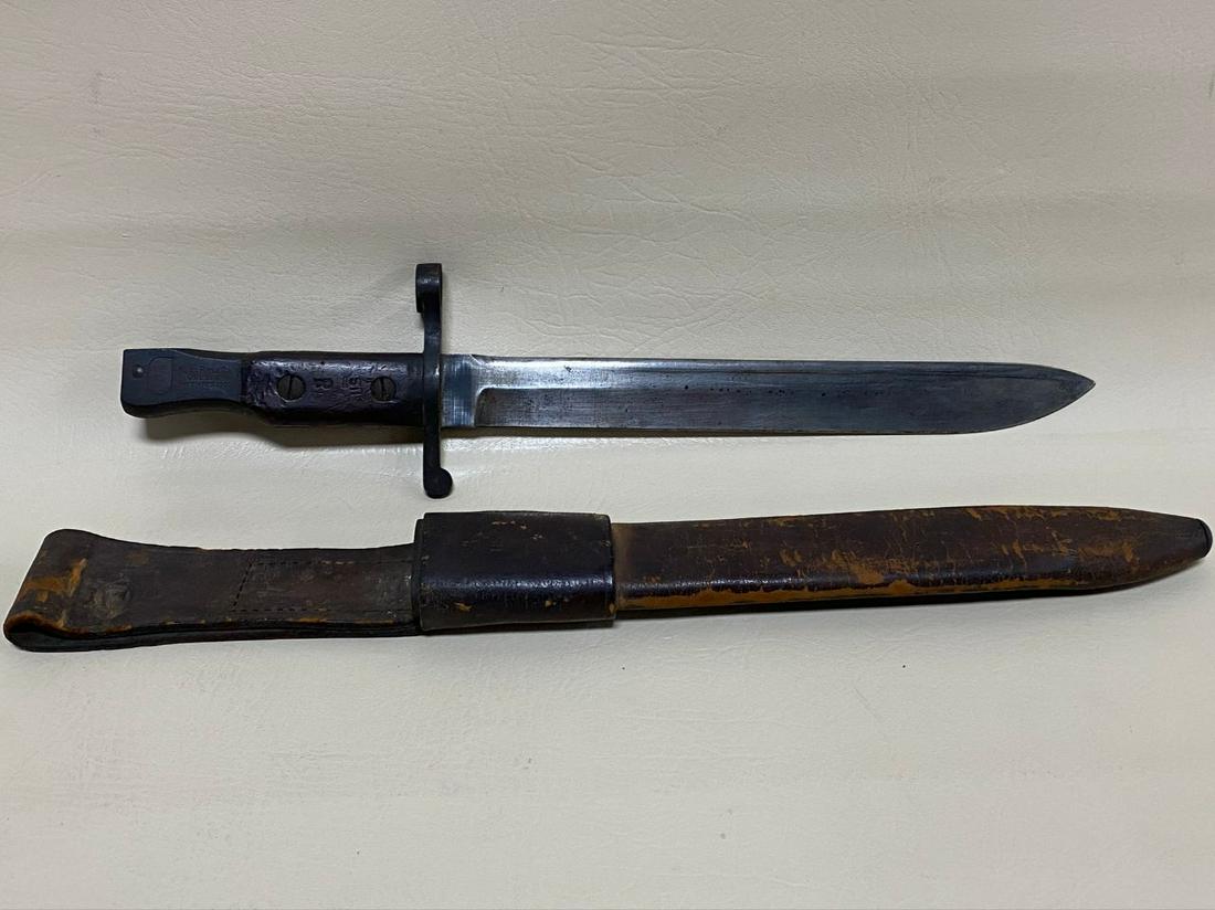 ROSS RIFLE CO. BAYONET: ROSS RIFLE CO., QUEBEC, PATENTED 1907, HAS CARTOUCHES- MARKED U.S. 854. FOUND CONDITION.