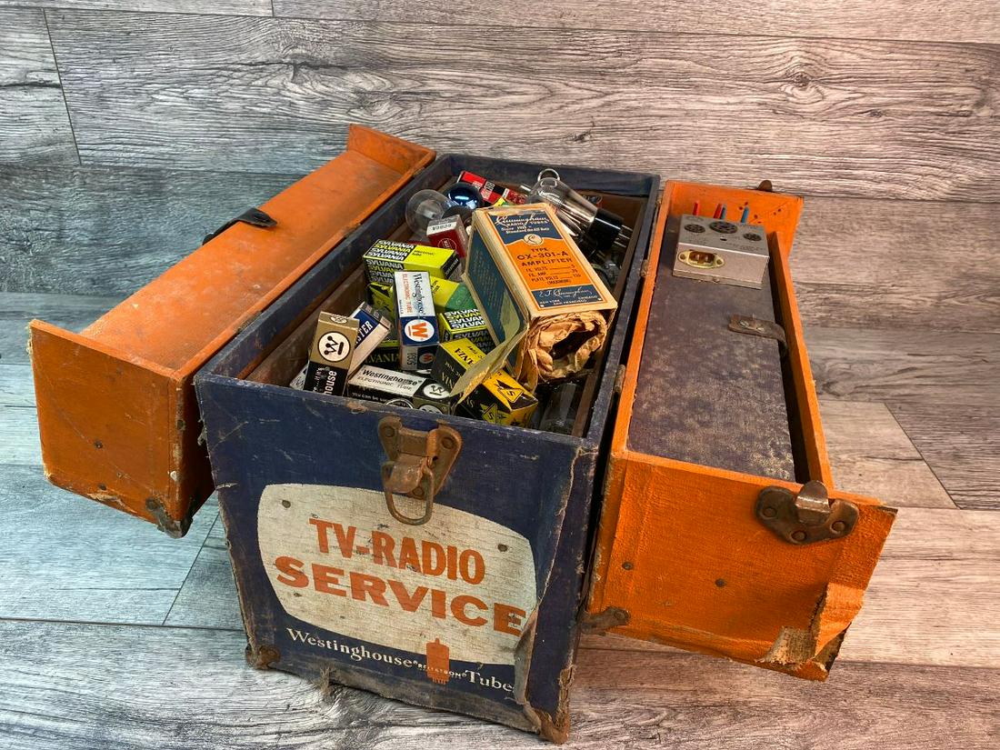 WESTINGHOUSE TV-RADIO: SERVICE TESTER CASE-ASSORTED TUBES-RCA, SYLVANNIA, G.E., CUNNINGHAM AND OTHERS TUBES.
