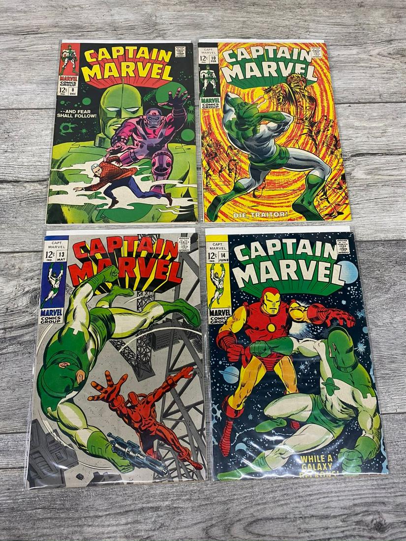 LOT OF 4 CAPT. MARVEL-Â¢.12 COMICS: #8, 10, 13, 14. FOUND CONDITION