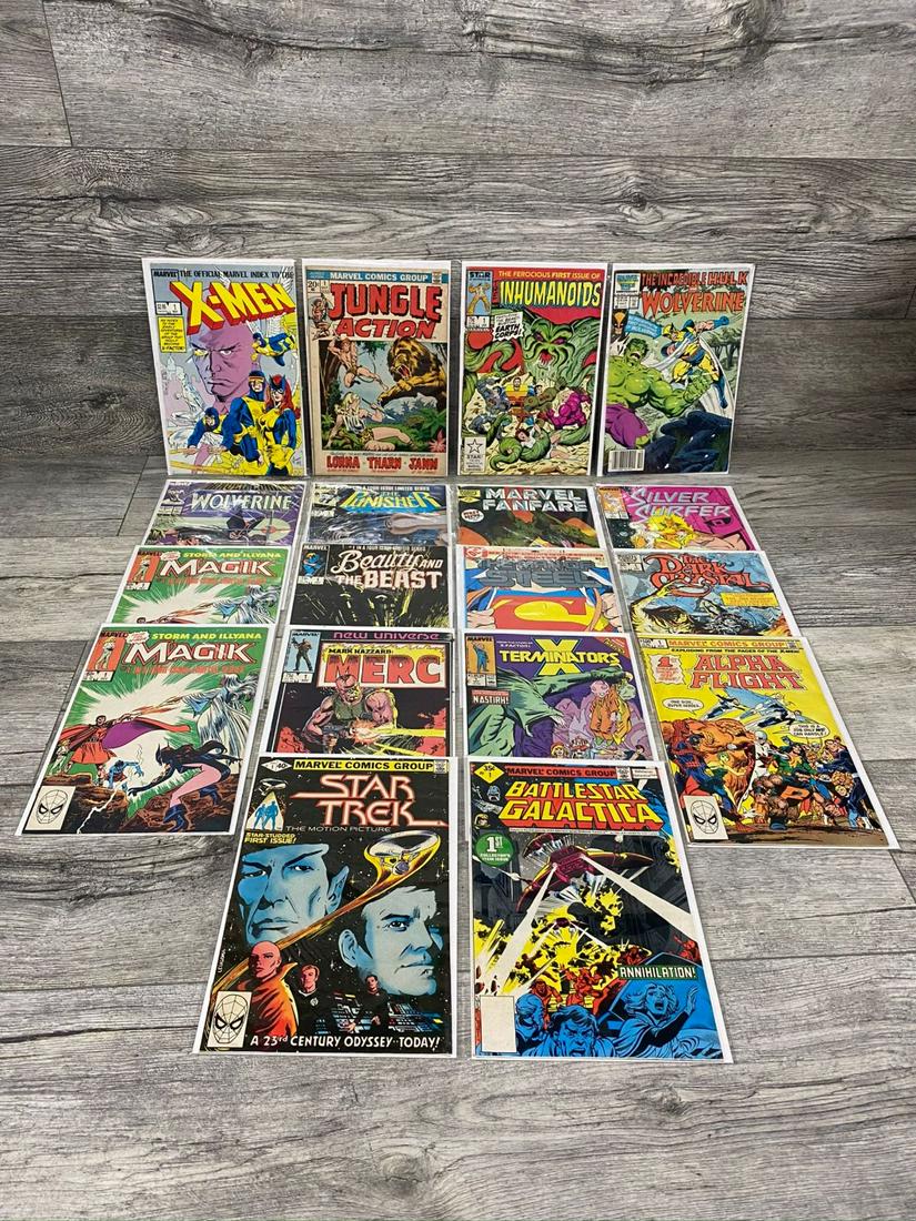 LOT OF 18-#1 ISSUE COMICS: JUNGLE ACTION, STAR TREK, SILVER SURFER, INHUMANOIDS, ETC.; FOUND CONDITION