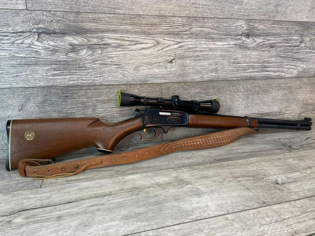 MARLIN 100TH ANNIVERSARY MODEL 336: 30-30 WIN LIMITED EDITION. SN 69132412. 1970 MEDALLION ON STOCK. PRINGFIELD SCOPE, HARD CASE
