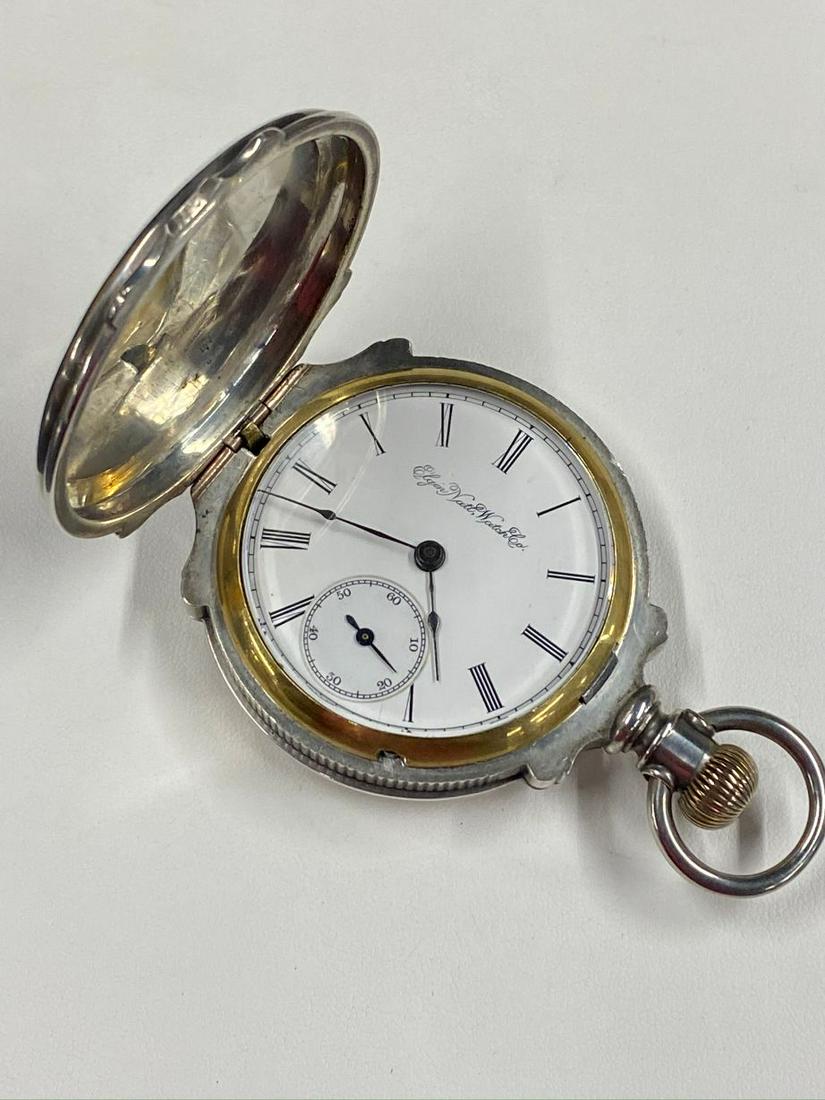 ELGIN 15 JEWEL COIN SILVER- LEVER SET HUNTING CASE: COIN SILVER BOX HINGED CASE, C/A 1896. WATCH RUNS. VG FOUND CONDITION