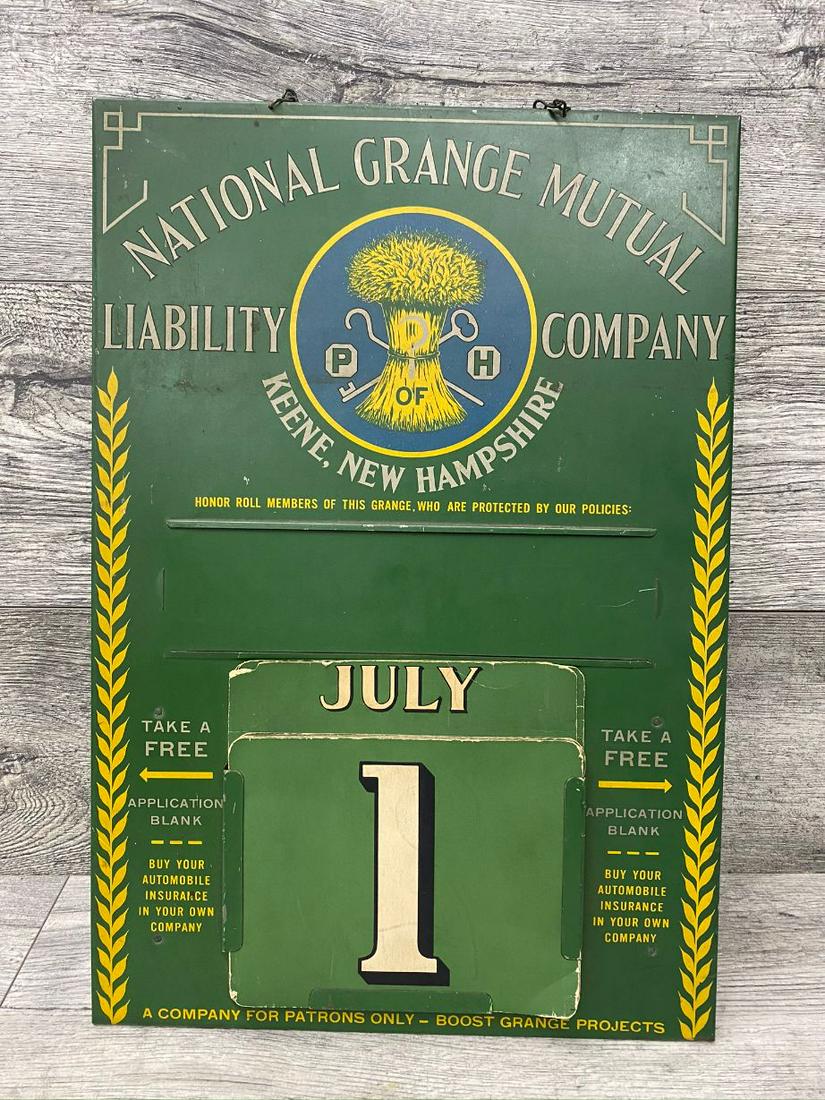 NATIONAL GRANGE MUTUAL LIABILITY CO. ADVERTISING: VG FOUND CONDITION. HAS ALL MONTHS AND DAYS. 19.12IN X 13IN
