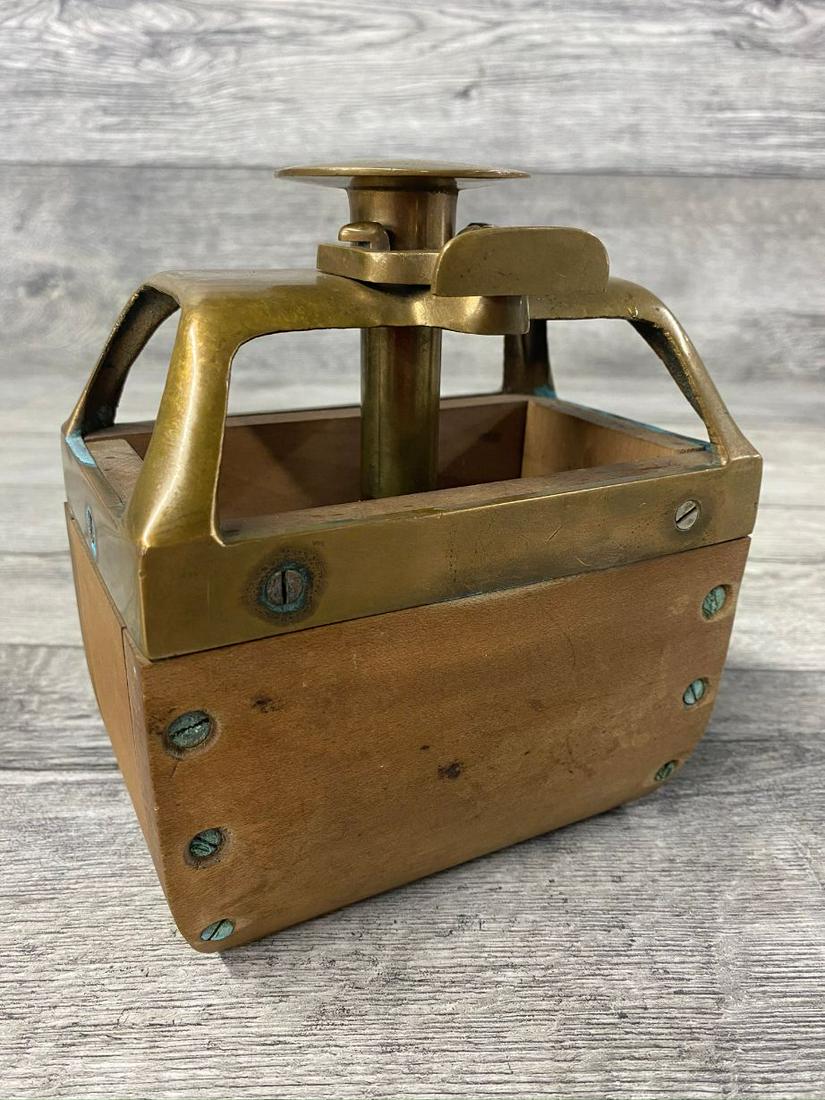 VERY UNUSUAL BRASS AND WOOD BUTTER MOLD: WHEAT DESIGN MOLD. VG FOUND CONDITION