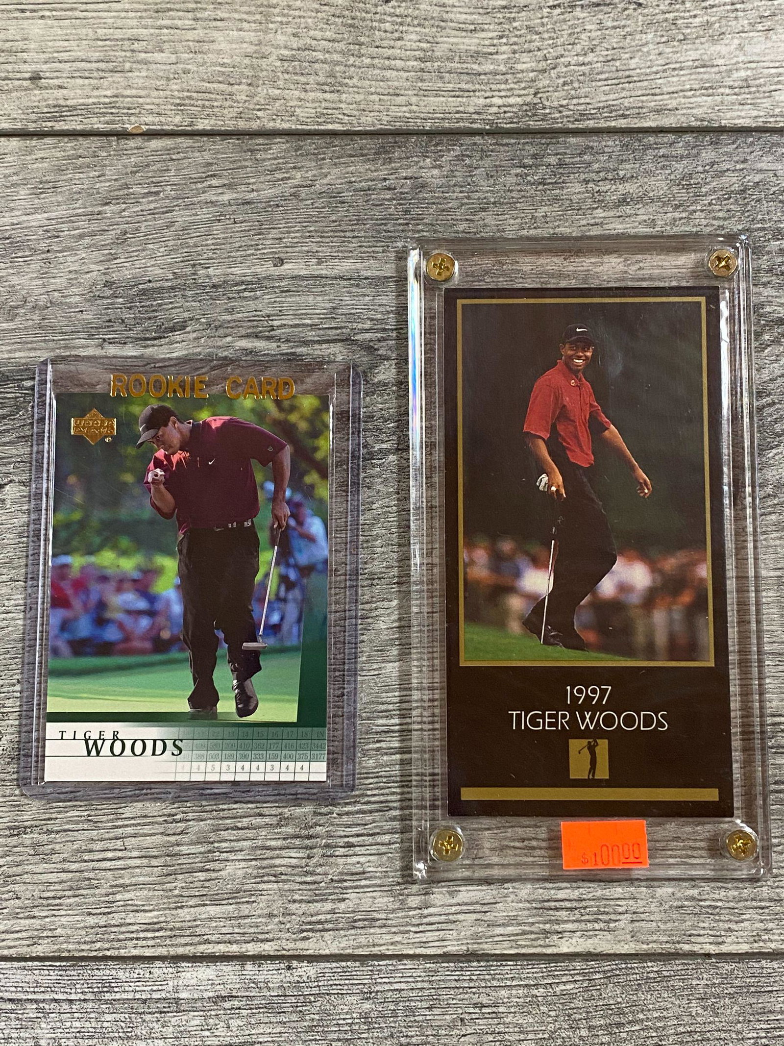 Two ungraded Tiger Wood RCâ€™s: Upper Deck Golf 2001, #1 and Champions of Golf, 1998, both in superb condition. SOLD AS IS. BUYER ASSUMES ALL RISKS AND RESPONSIBILITY, WE CANNOT GUARANTEE OR AUTHENTICATE