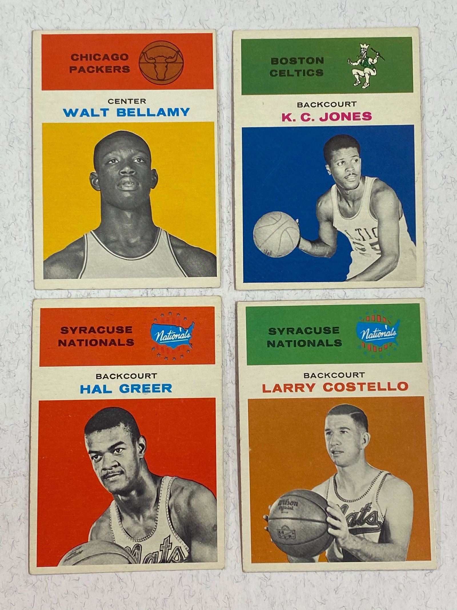 1961 Fleer Basketball #4 Walt Bellamy, #16 Hal Greer,: 1961 Fleer Basketball #4 Walt Bellamy, #16 Hal Greer, #22 K. C. Jones, and #9 Larry Costello SOLD AS IS. BUYER ASSUMES ALL RISKS AND RESPONSIBILITY, WE CANNOT GUARANTEE OR AUTHENTICATE
