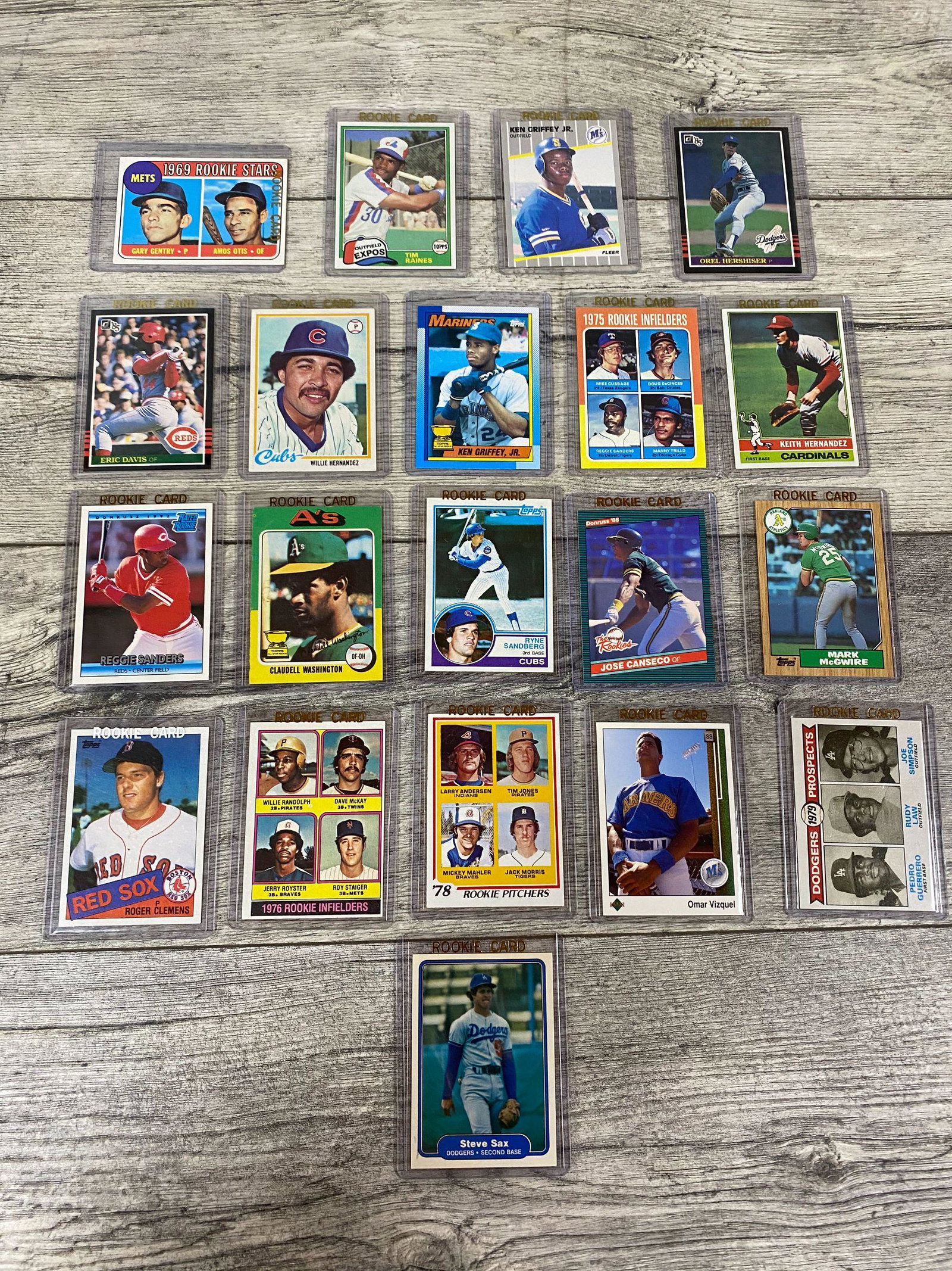 20 baseball rookies, 1970s-80s: : E. Davis,W. Hernandez, K. Griffey, Jr., G. Gentry,, D. DeCinces, R. Sanders, K. Hernandez, C. Washington, R. Sandberg, J. Canseco, M. McGwire, R. Clemens, W. Randolph, J. Morris, O. Vizquel, P. Guer