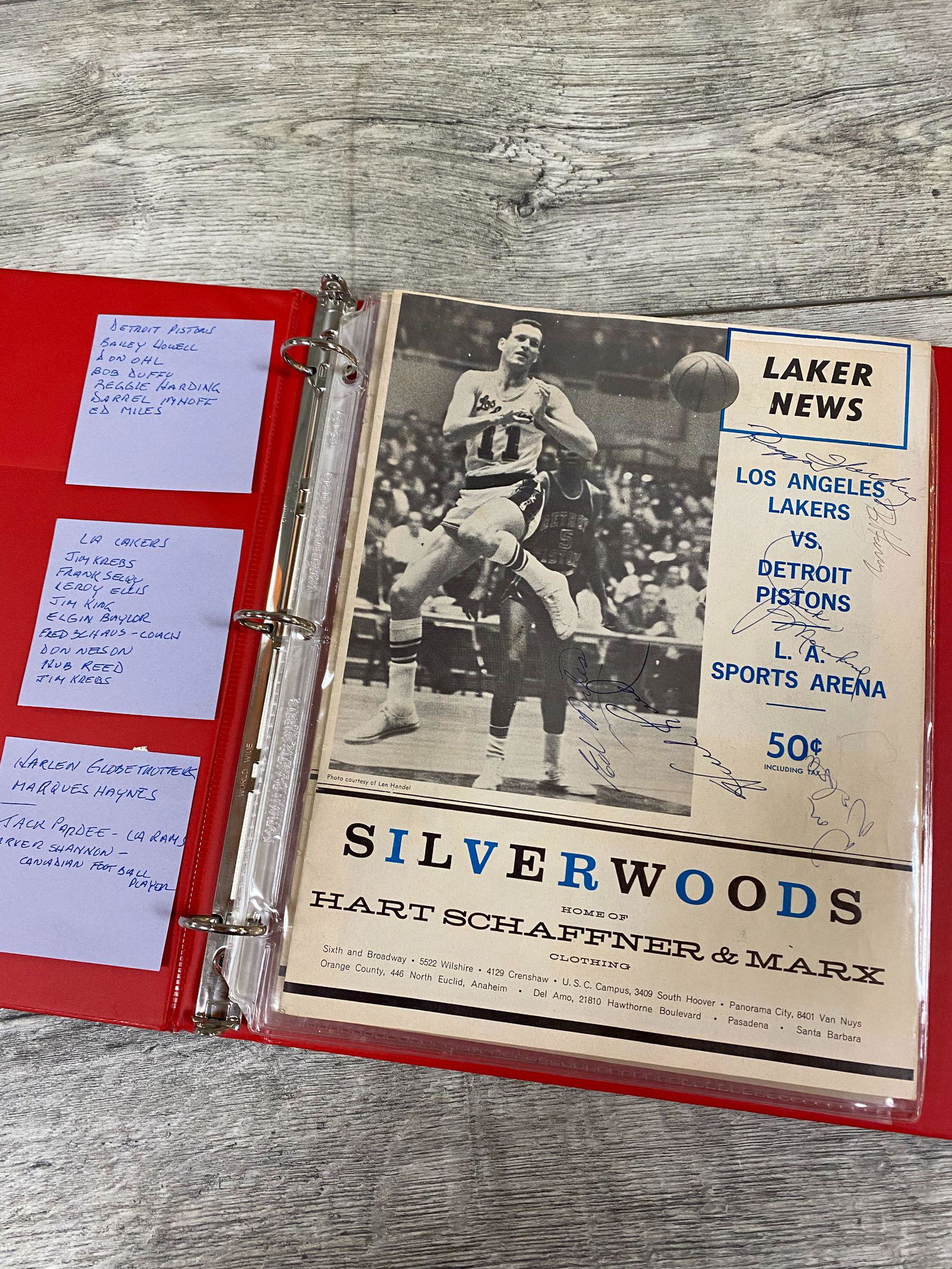 Player Autographs on programs for 13th NBA All-Star: (Bellamy, Green Robinson, Heinson, Russell, Abdul-Rahman, etc.); and two L. A. Laker Scorecards from 1960â€™s w/many autos of Lakerâ€™s players (West, Baylor, Krebs, Nelson, Ellis, etc.) Pis