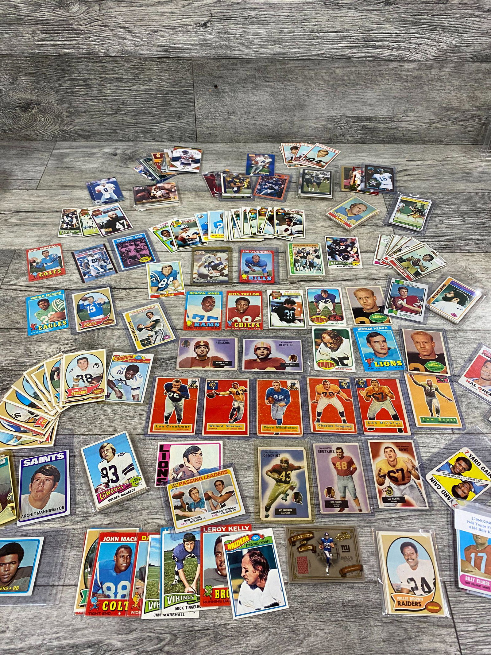 Massive Football Collection 1950s - Present: STARS HOFs, Vintage, Jersey Cards, ROGER STAUBACH, LEG RICHTER, BILLY KILMER, TERRY BRAD SHAW, FRACO HARRIS, BOB HANER AND MANY OTHERS. APPROX. 400+/-