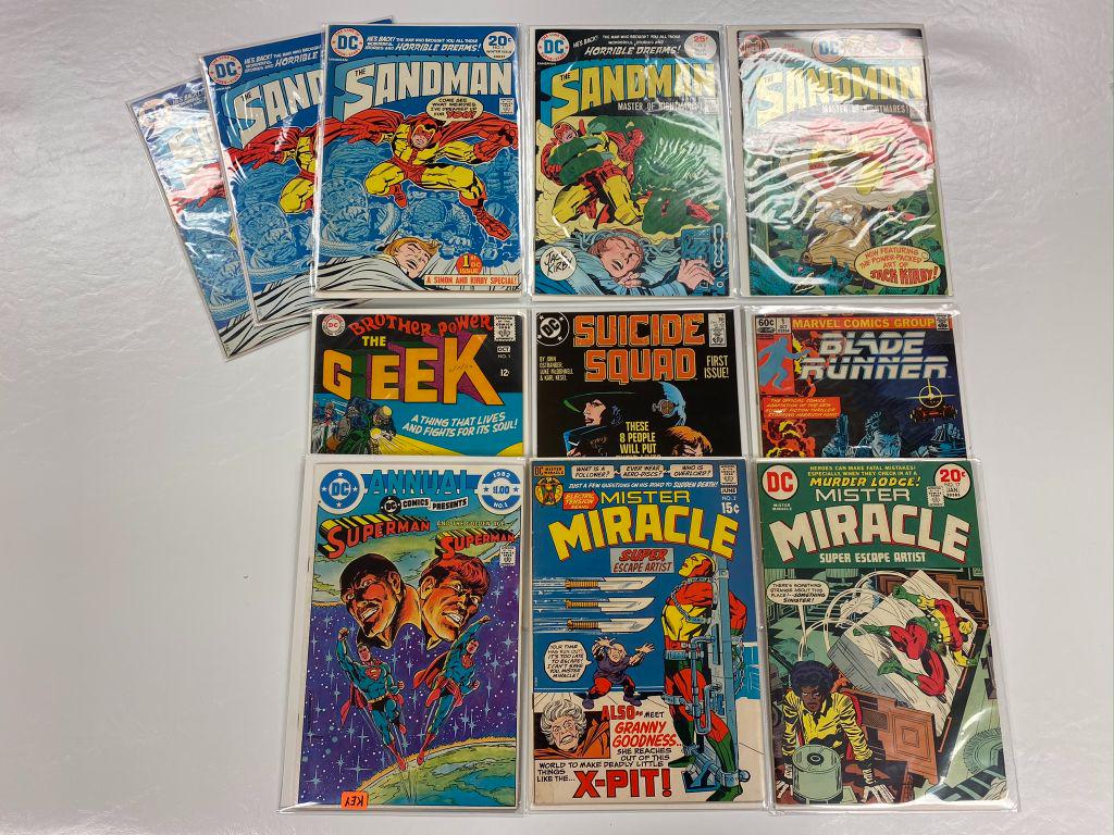 Lot of Silver Age to New Comics: 3 Number 1 Sandman, #1 Brother Power of the Geek, Suicide Squad #1, Blad Runner #1, Mr. Miracle #2, 17