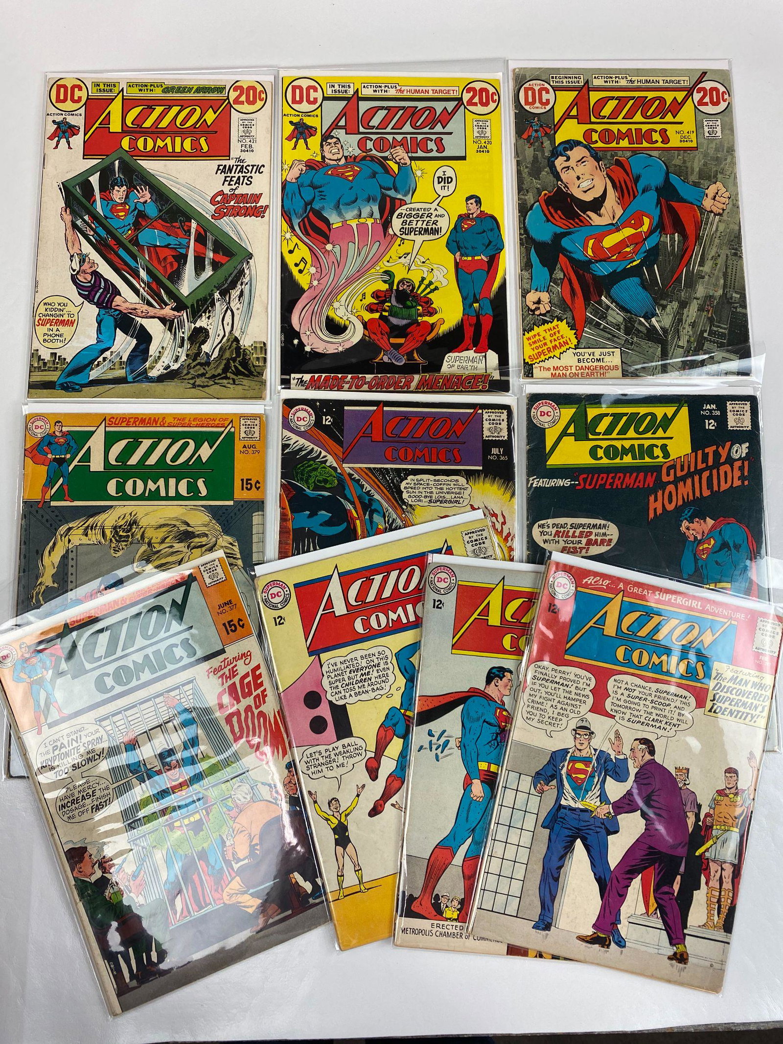 Lot of 10 Action Comics: #297,298,321,358,365,377,379,419,420,421