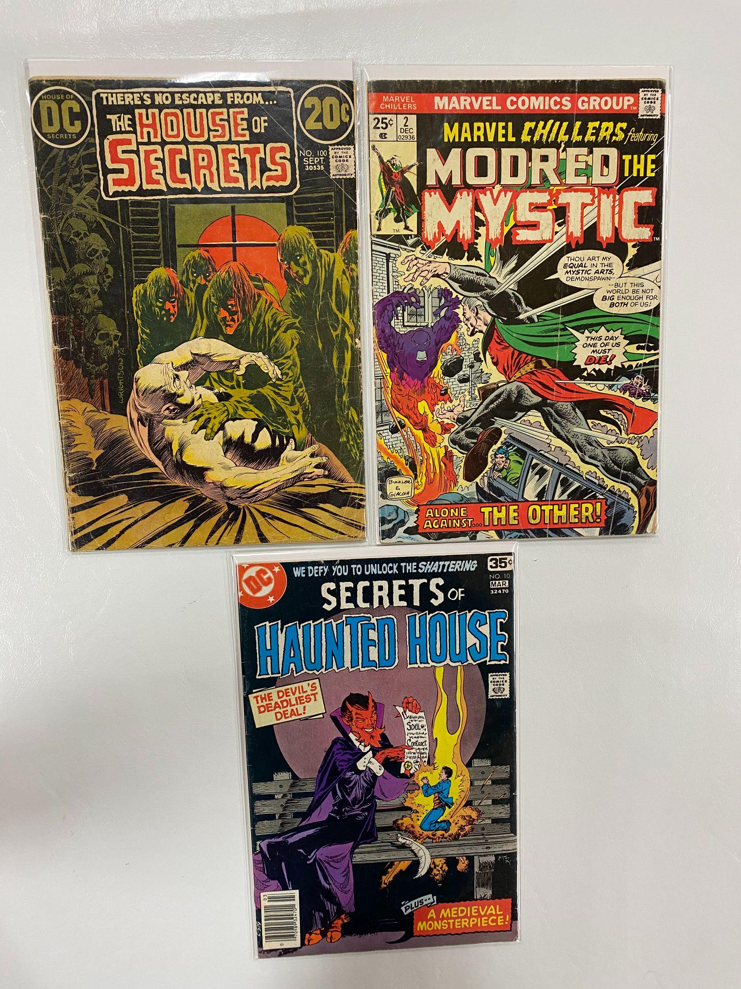 Lot of 3 Horror Comics: Haunted House 10, Marvel Chillers 2, and House of Secrets 100