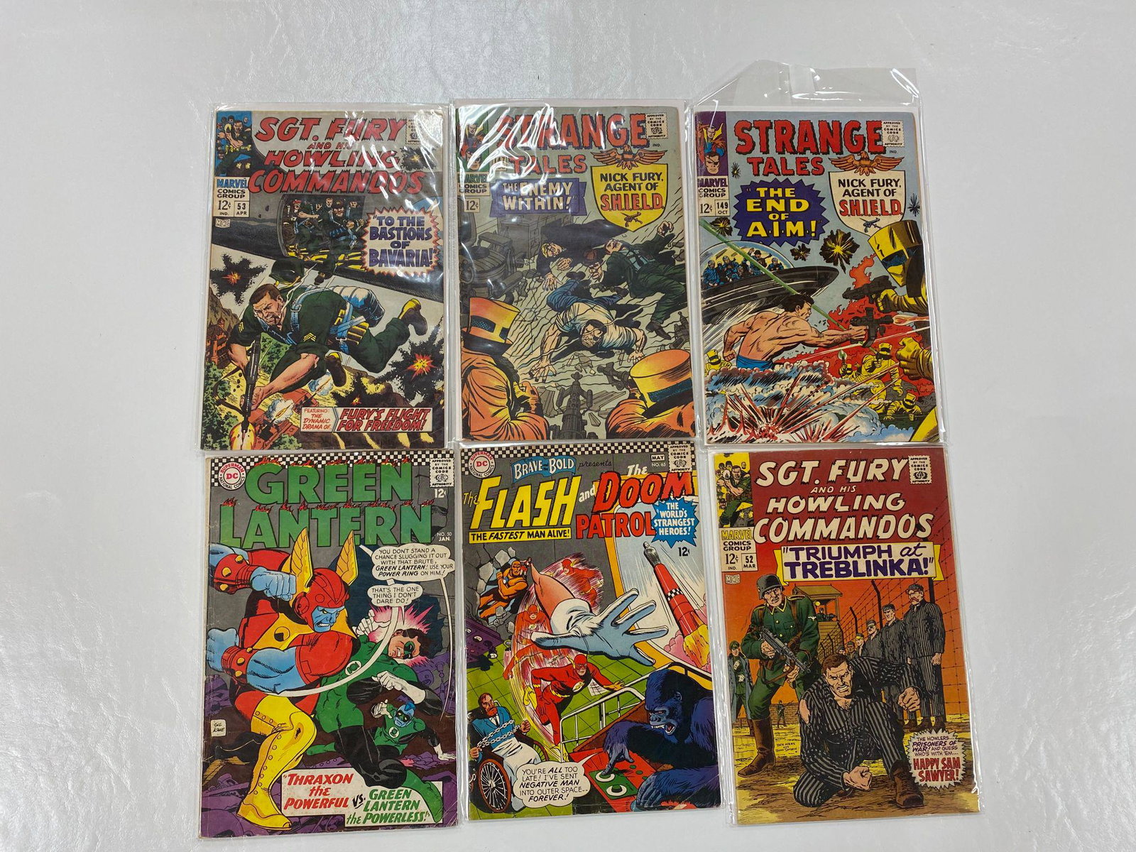 Lot of 6 Silver Age Comics: Green Lantern 50, Brave and Bold 65, Sgt. Fury and Howling Commandos 52 and 53, Strange Tales 147 and 149