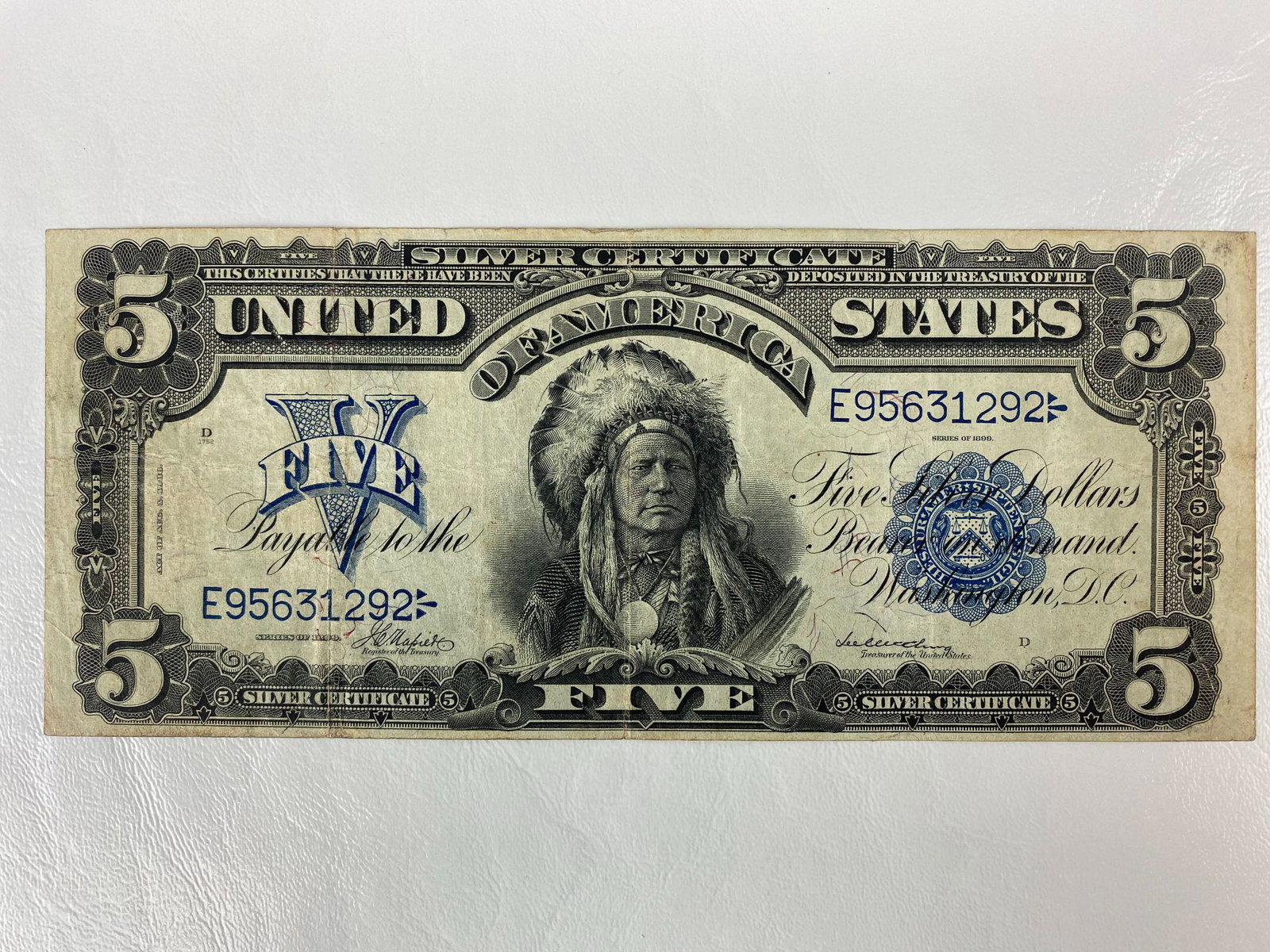 1899 $5 DOLLAR CHIEF SILVER CERTIFICATE: 1899 $5 DOLLAR CHIEF SILVER CERTIFICATE