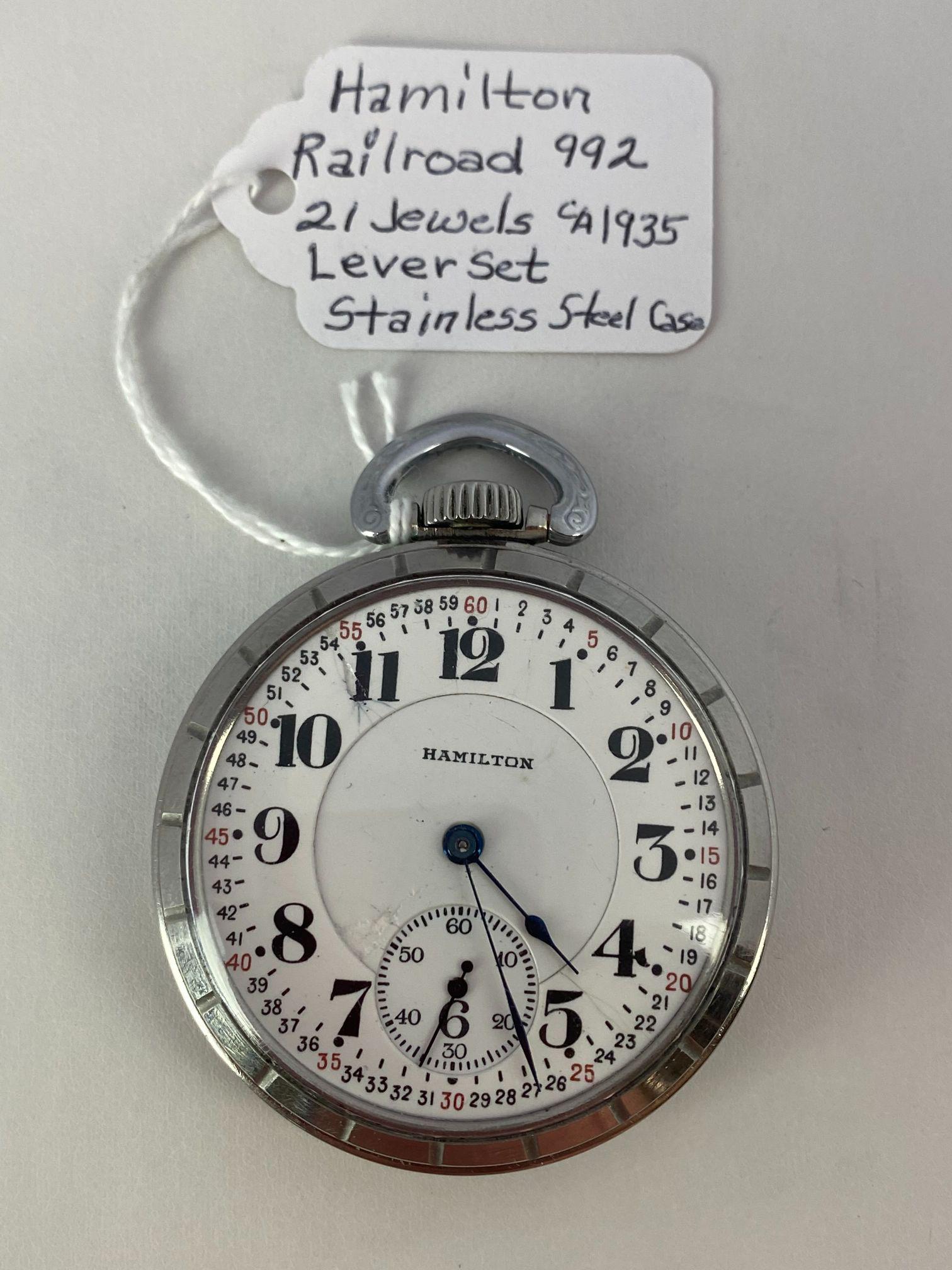 HAMILTON RAILROAD 992 21 JEWELS LEVER SET POCKET WATCH: RUNS