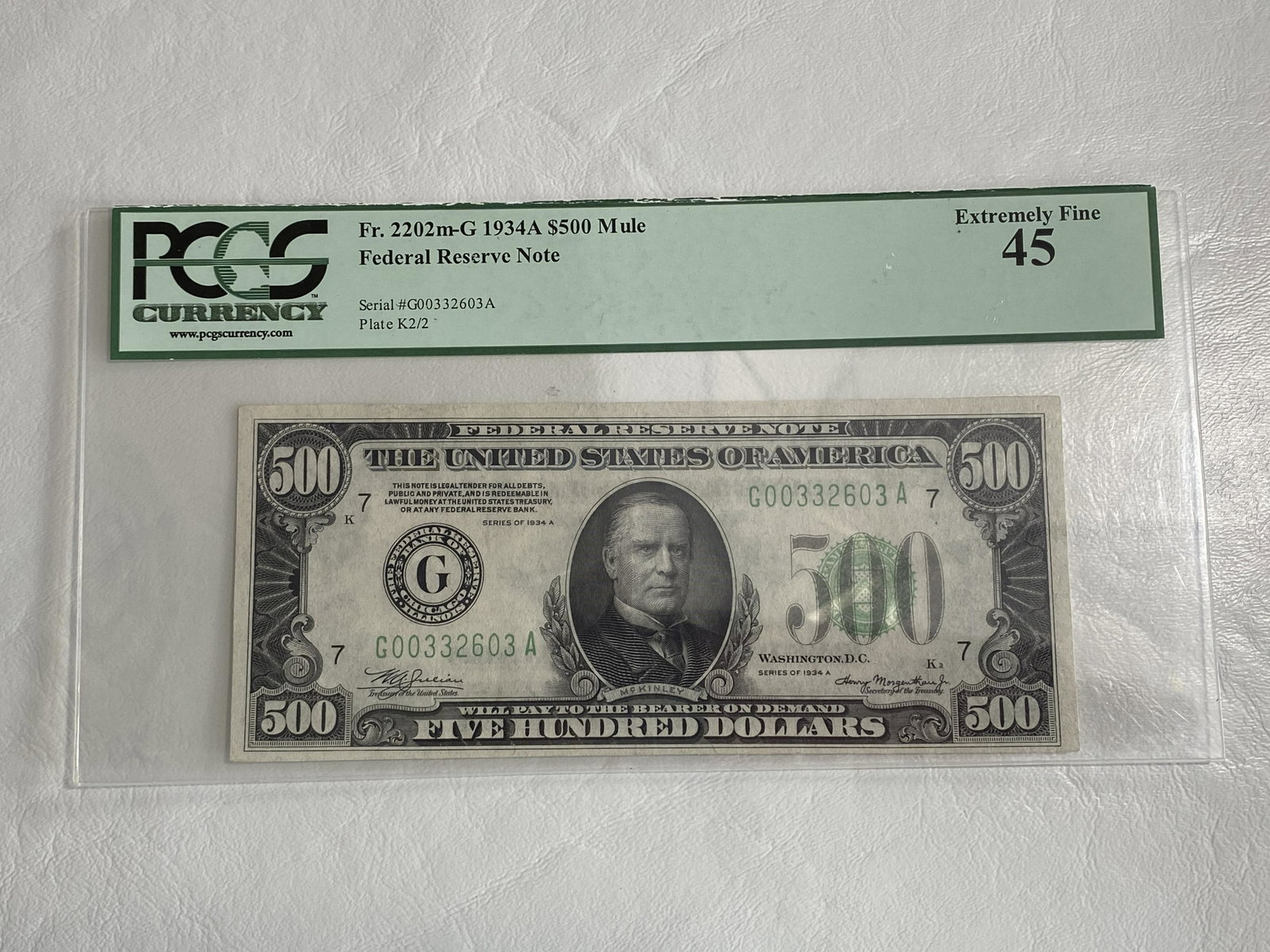 1934 $500 CHICAGO MULE FEDERAL RESERVE NOTE: PGCS 45, EXTREMELY FINE