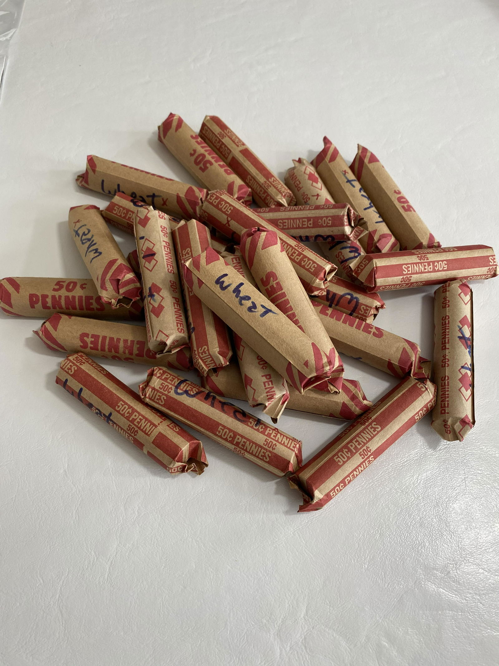 LOT OF 27 ROLLS OF WHEAT PENNIES: LOT OF 27 ROLLS OF WHEAT PENNIES
