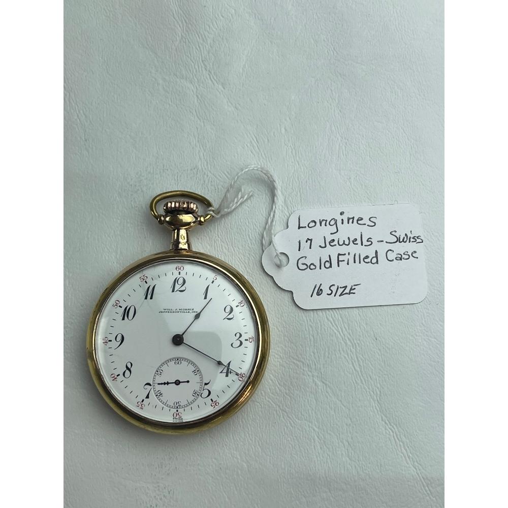 Longines 17 Jewel Gold Filled Case Pocket Watch: Swiss, s16, working