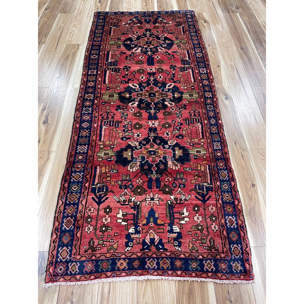 Antique Persian Vintage Hand Knotted Wool Rug: VG condition, 3.10 FT x 8.10 FT