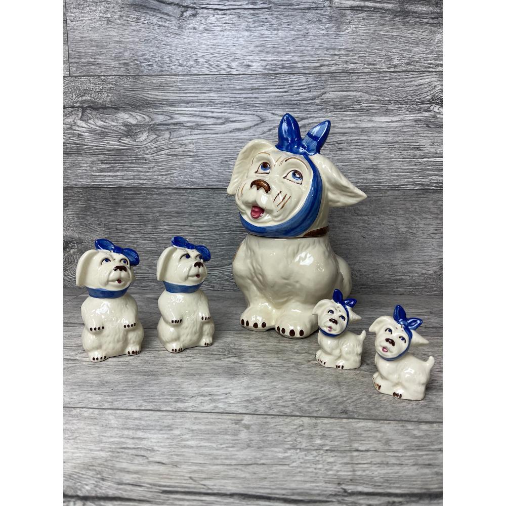 Vintage Shawnee Mugsy Cookie Jar and 2 Sets of S and P: Mugsy tootheache Shawnee pottery. VG estate found condition, no chips.