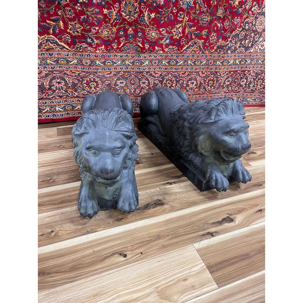 Near Life-Sized Pair of Painted Black Iron Lions. (1 of 4)