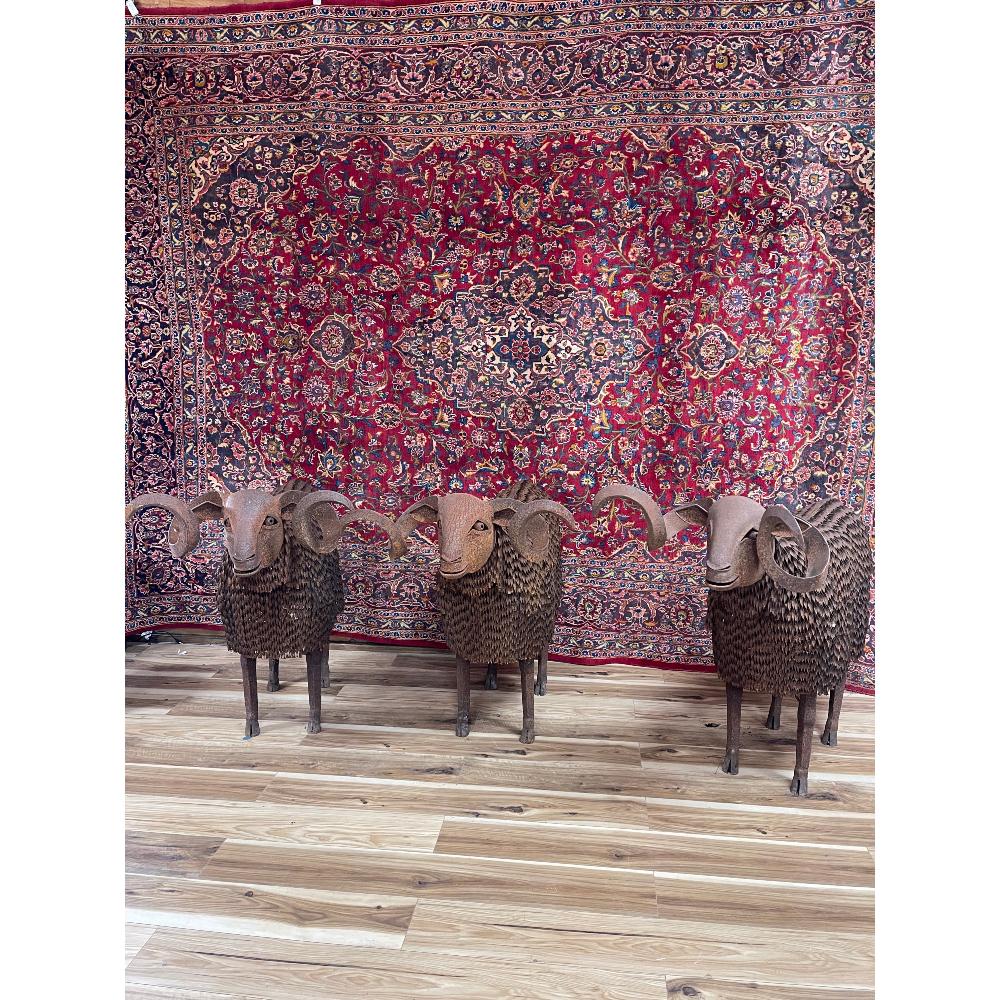 Rare Set of 3 Iron, Life-Sized Garden Figures of Rams. (1 of 6)