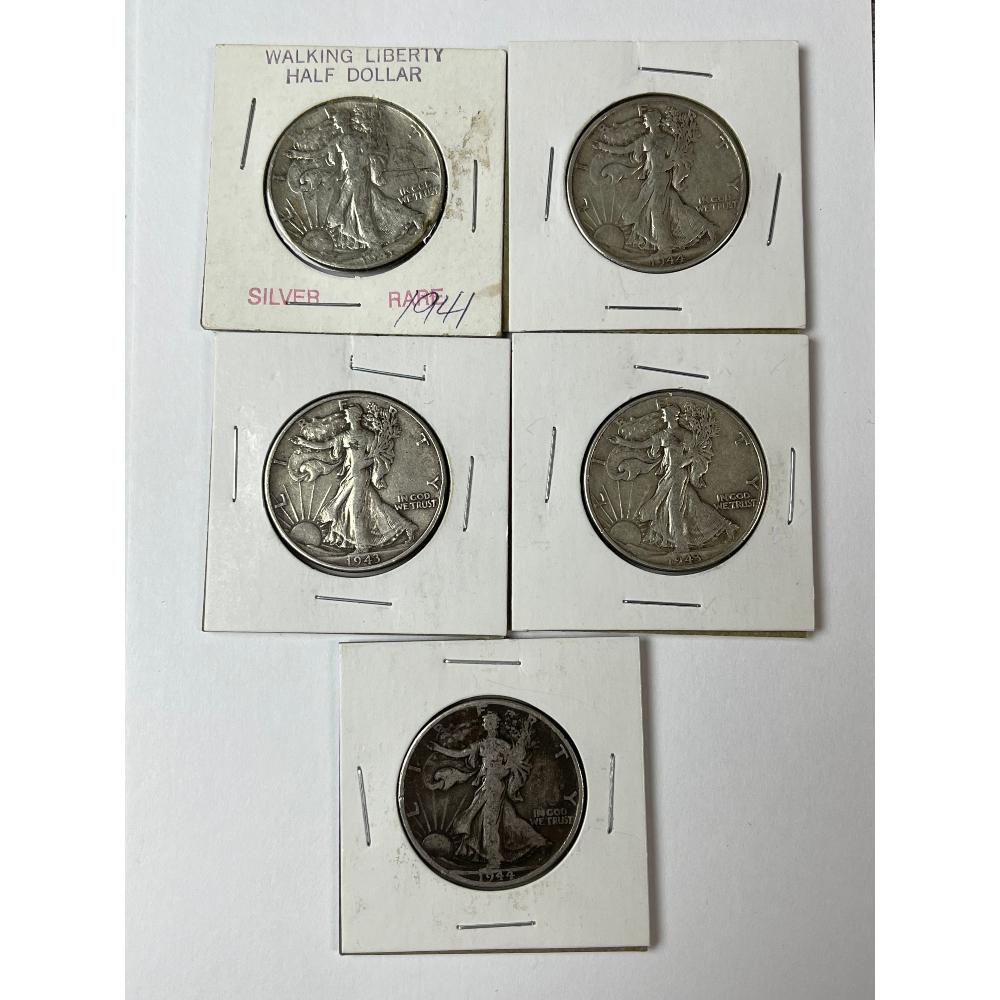 Lot of 5 Walking Liberty Half Dollars (1 of 2)