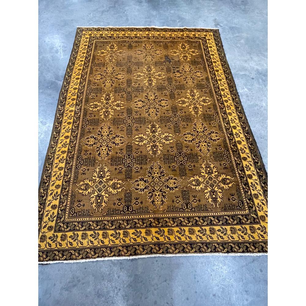 Antique Persian Herati Hand Knotted Wool Rug: yellow, black. VGC. 6.8ft x 9.5ft