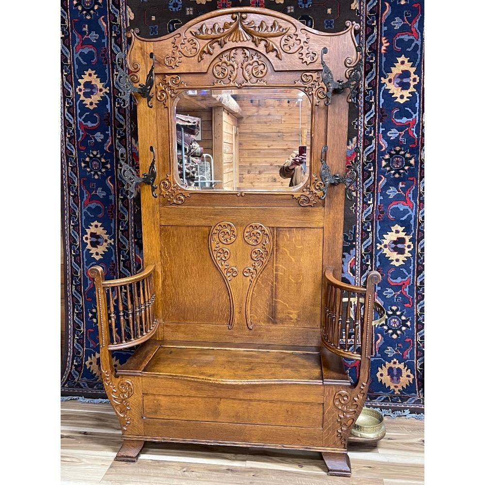 Monumental Museum Quality Tiger Oak Hall Seat (1 of 11)