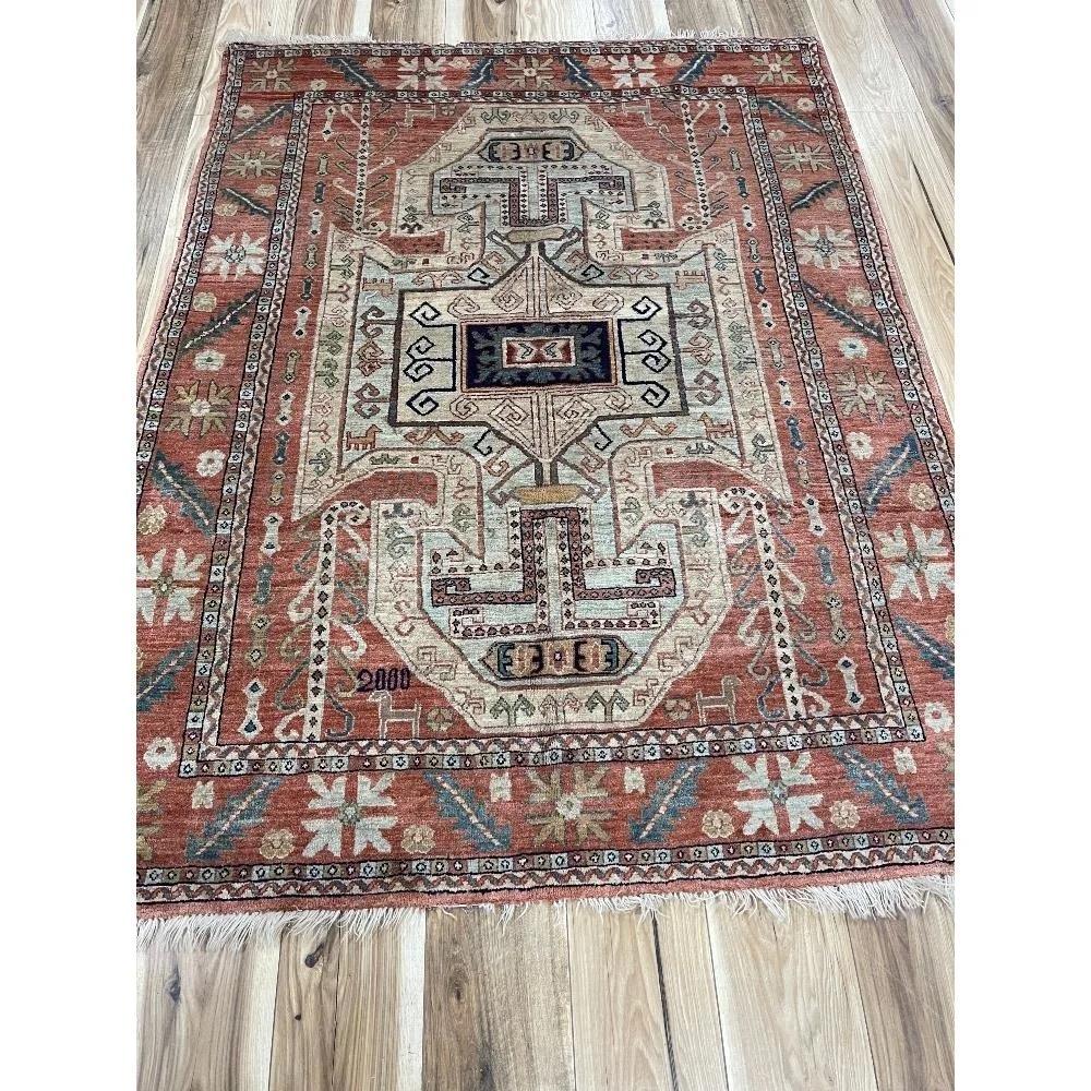 Antique Hand Knotted Persian Rug: some tassels missing, 78in x 58in