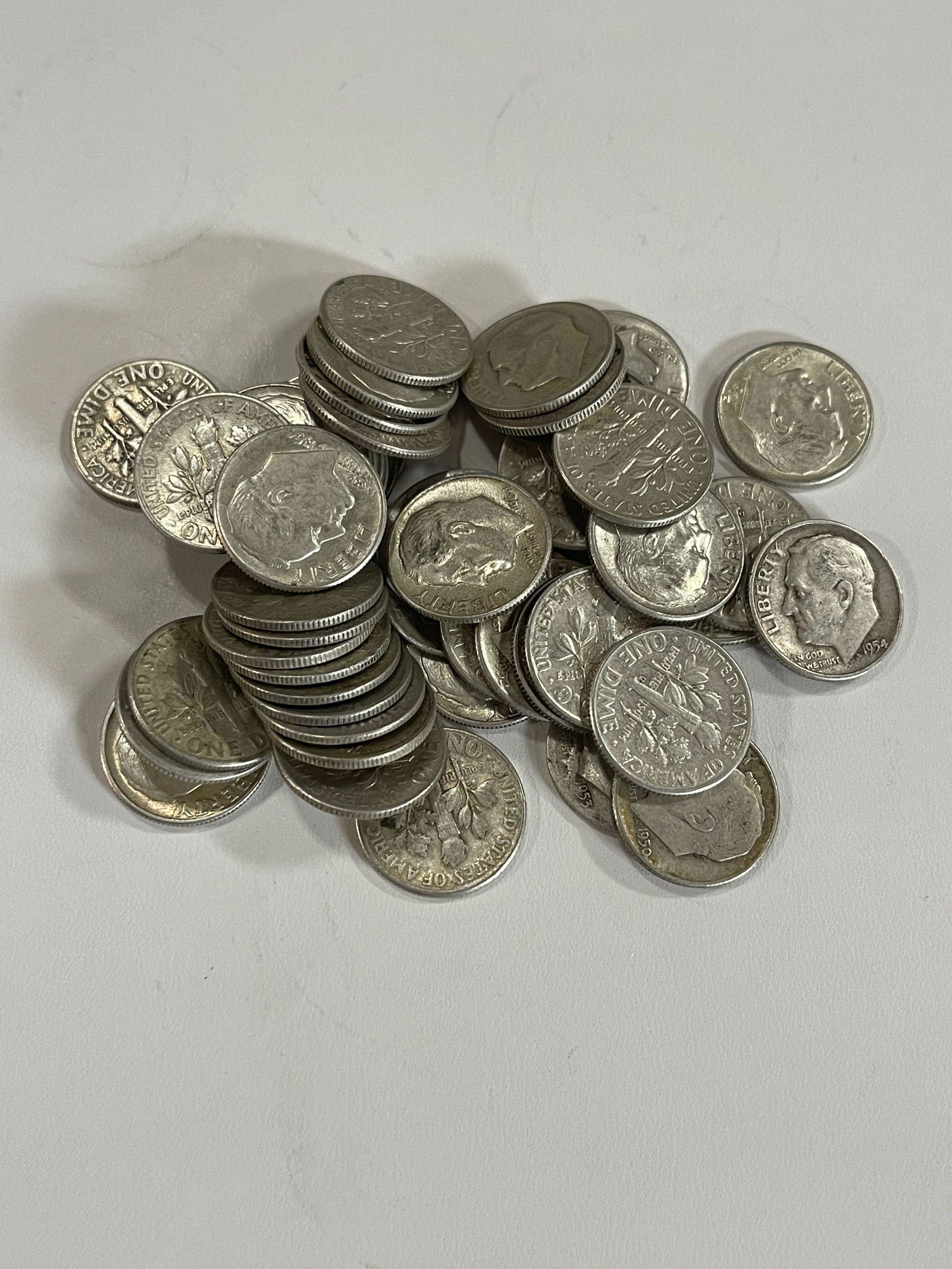 LOT OF 50 ROOSEVELT DIMES-90% SILVER (1 of 2)