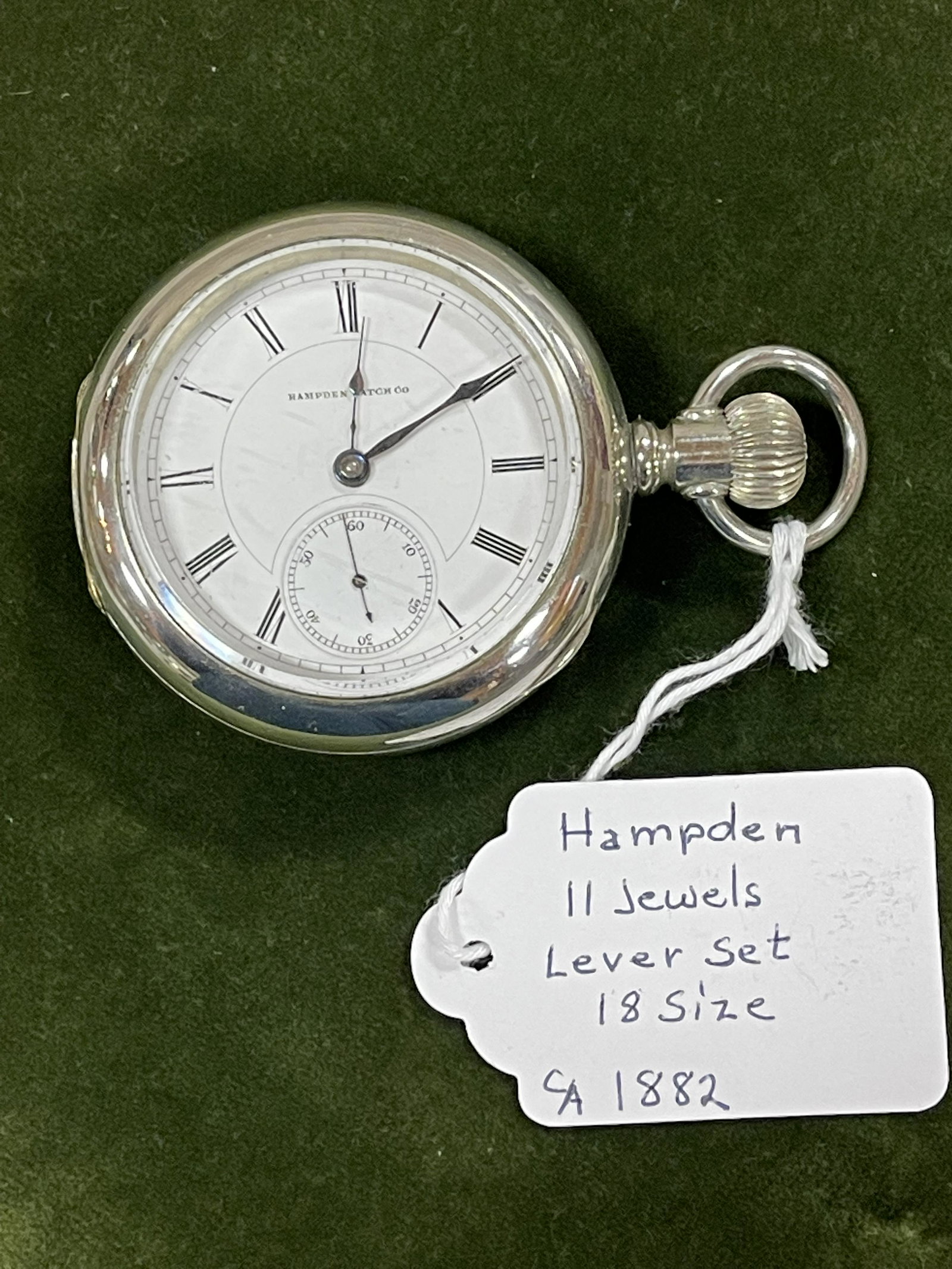 HAMPDEN 11 JEWEL POCKET WATCH: LEVER SET, 18 SIZE, CIRCA 1882, WORKING ORDER