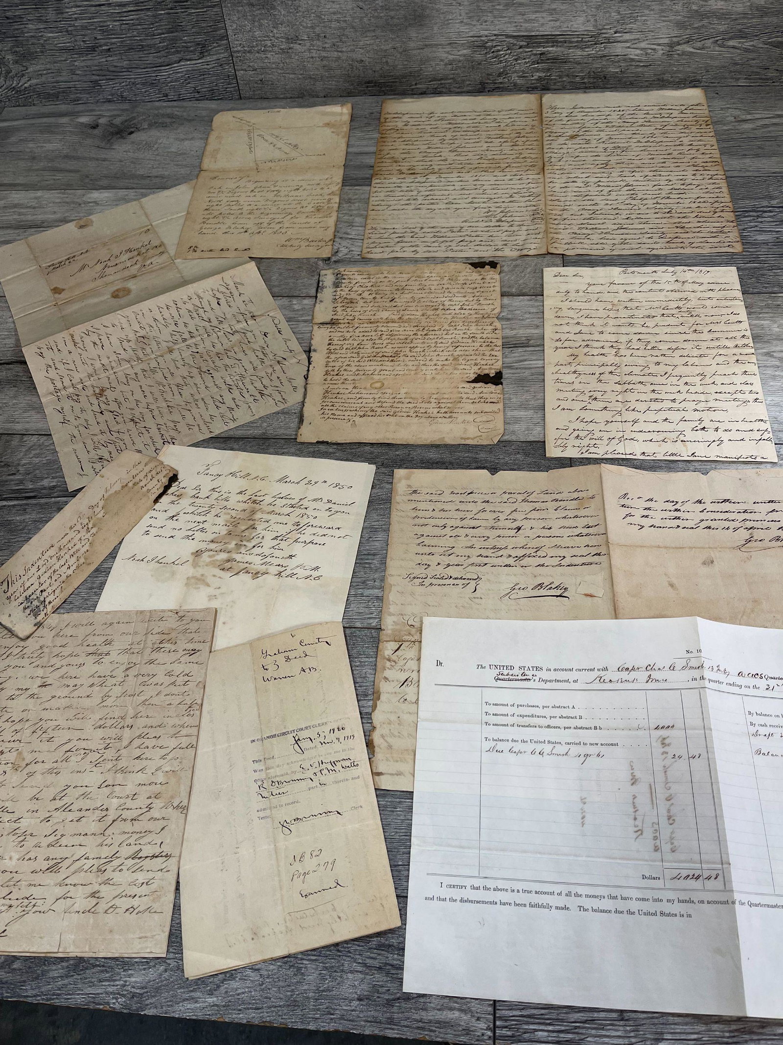 LOT OF EARLY DOCUMENTS-DATING IN 1800'S: INDENTURES, MILITARY, ETC.