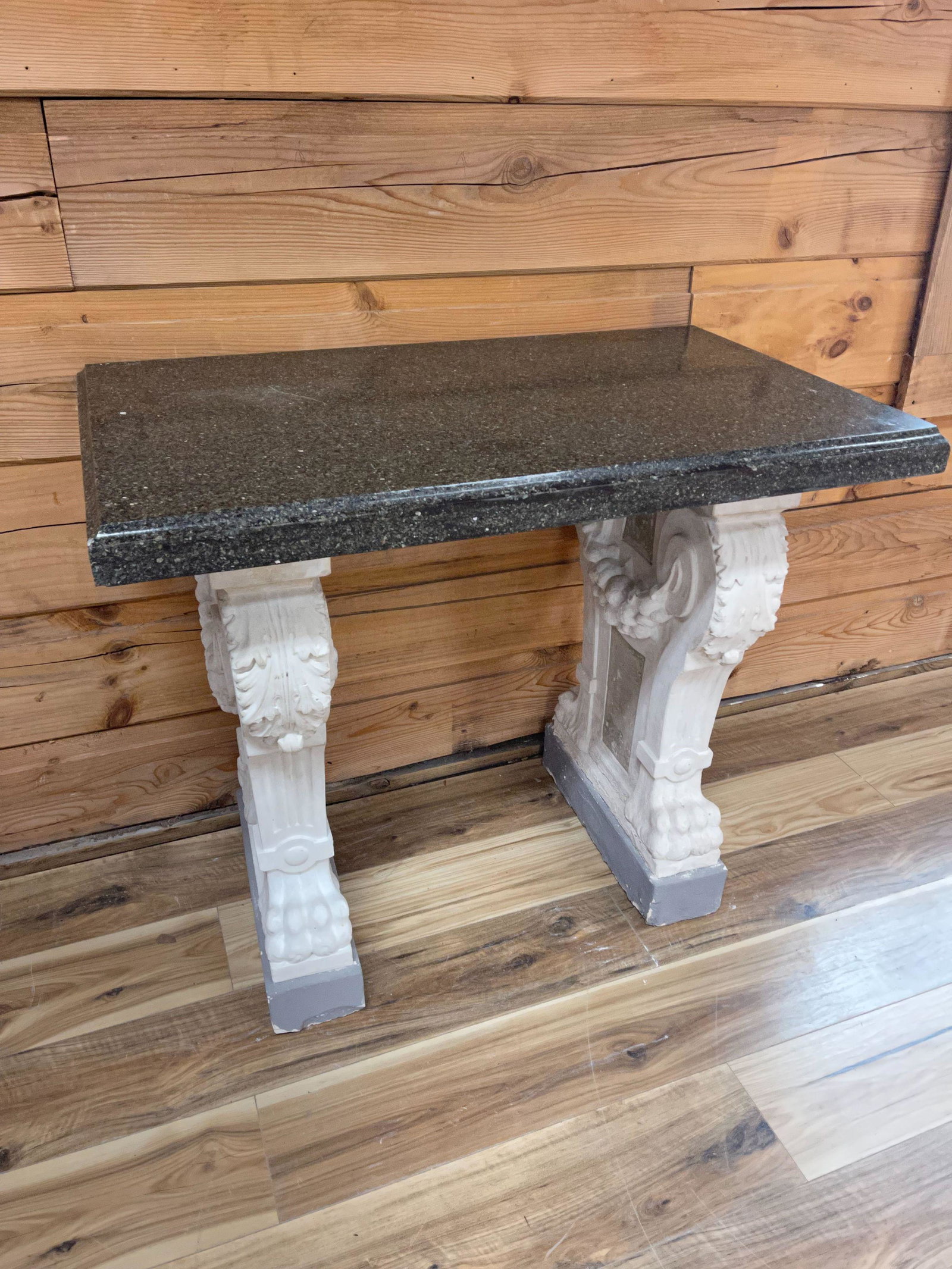 ANTIQUE STONE CONSOLE WITH MARBLE TOP: 39 1/4"W X 34 1/2"T X 23 1/2"D